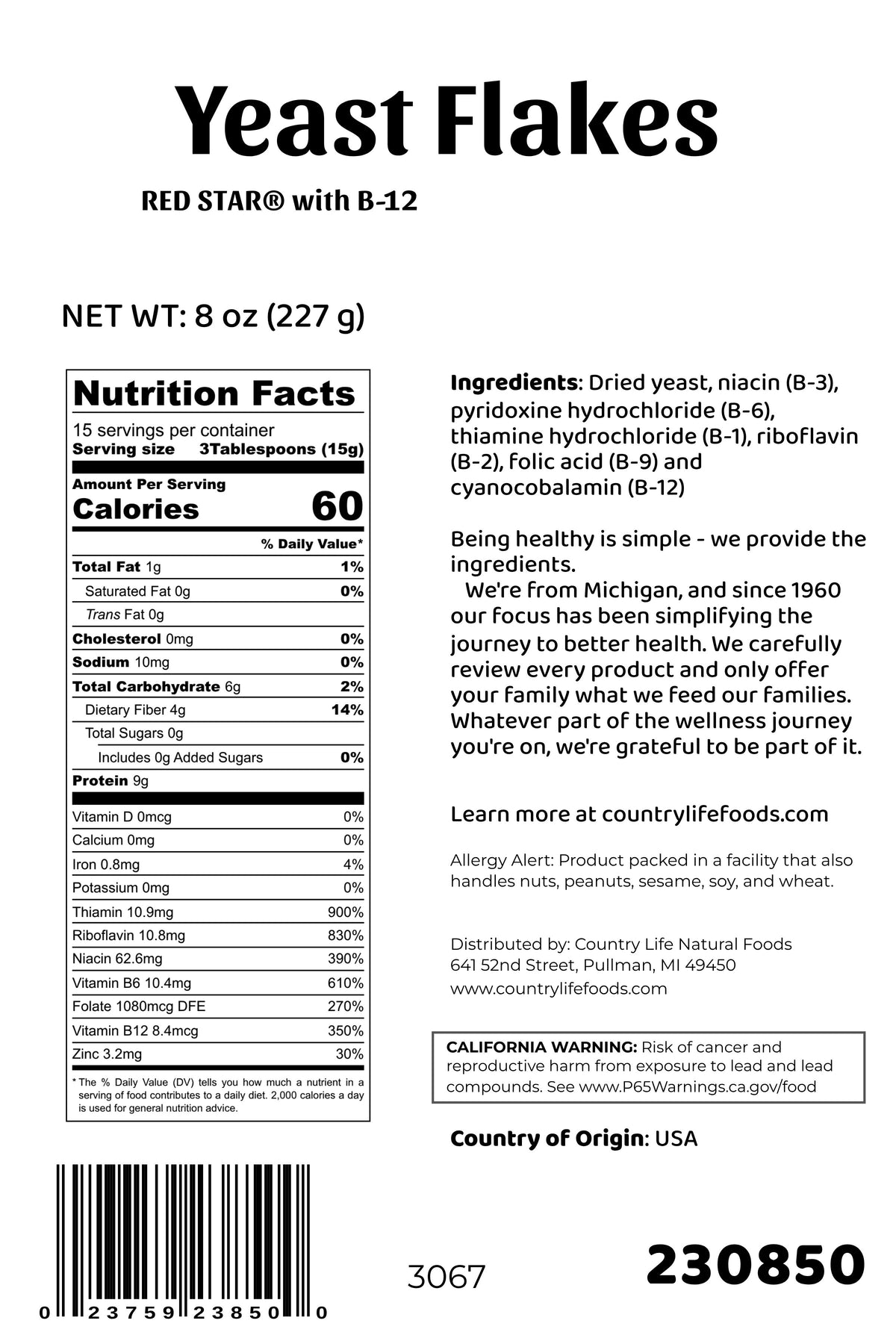 Yeast Flakes, Nutritional w/B-12, Red Star