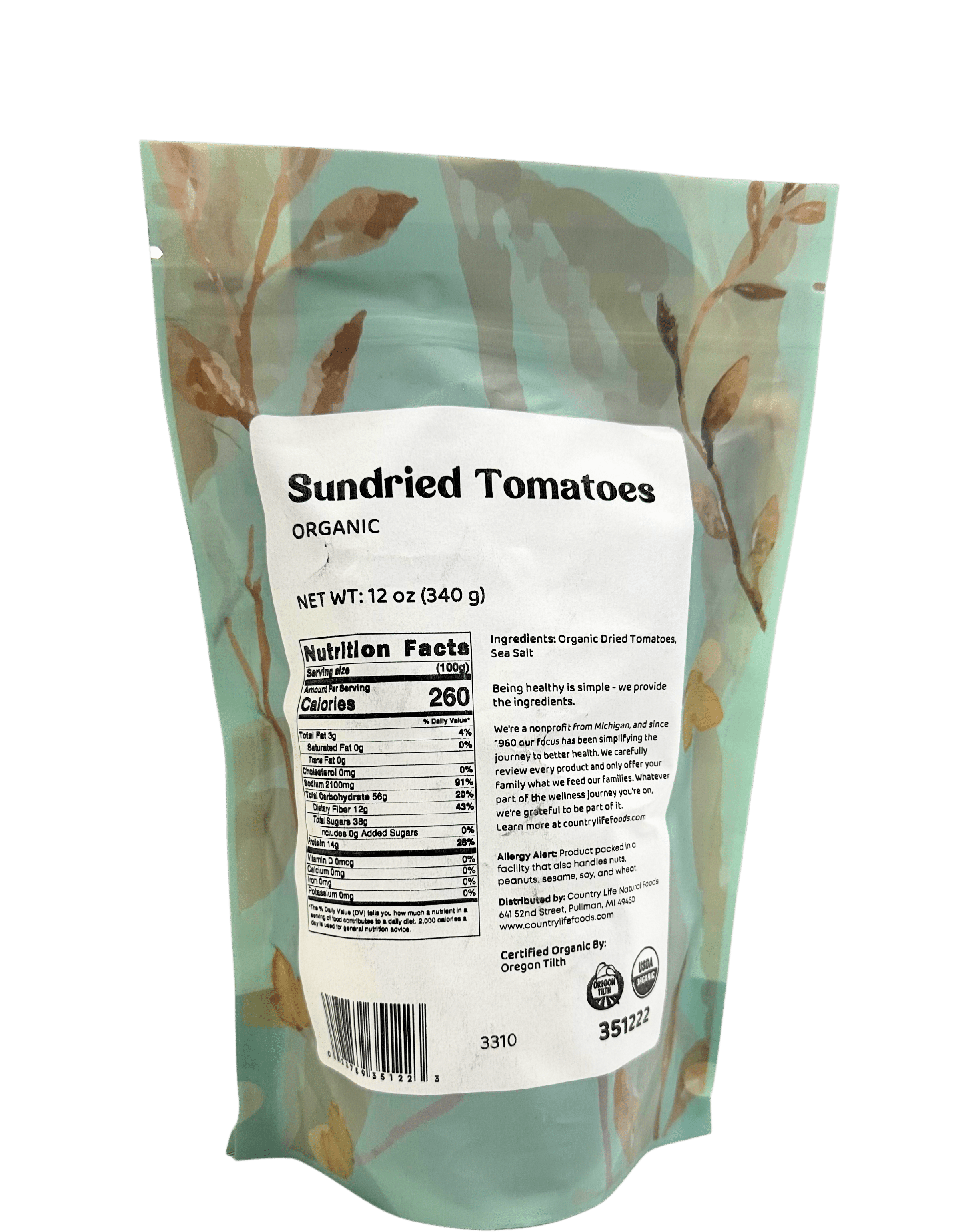 Tomato, Organic, Sundried, Halves, Dried Vegetables - Country Life Natural Foods