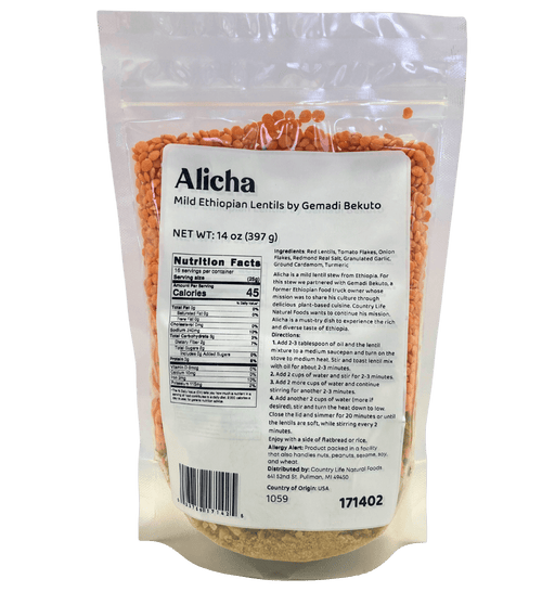 Alicha - Mild Ethiopian Red Lentils, CLNF Easy Meals - Country Life Natural Foods