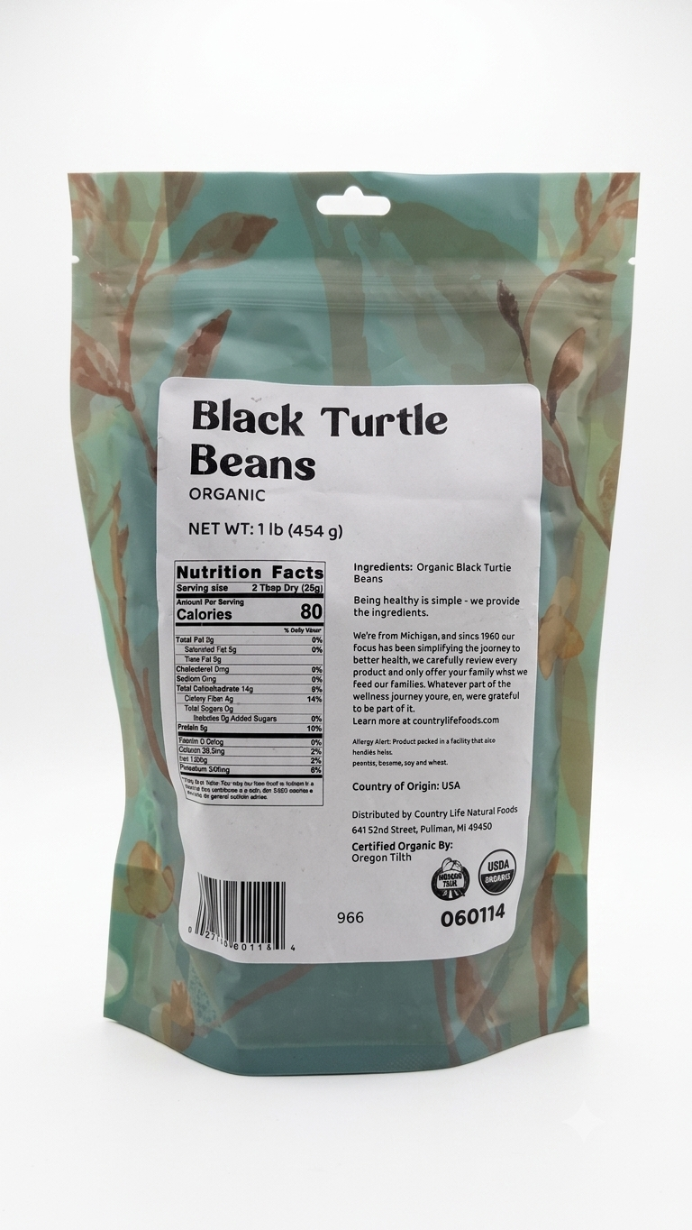 Black Turtle Beans, Organic (REDUCED PRICE! - Contains splits1# and 5# only), Beans - Country Life Natural Foods