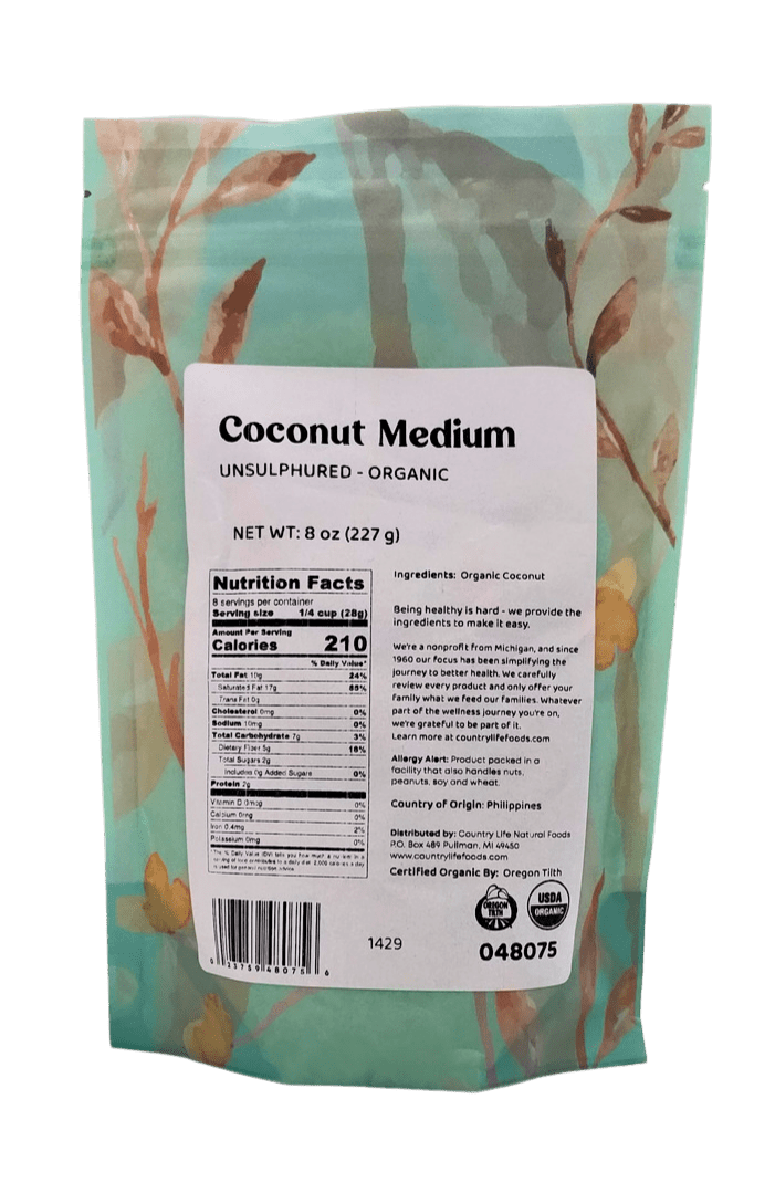 Coconut, Medium, Organic, Dried Fruit - Country Life Natural Foods