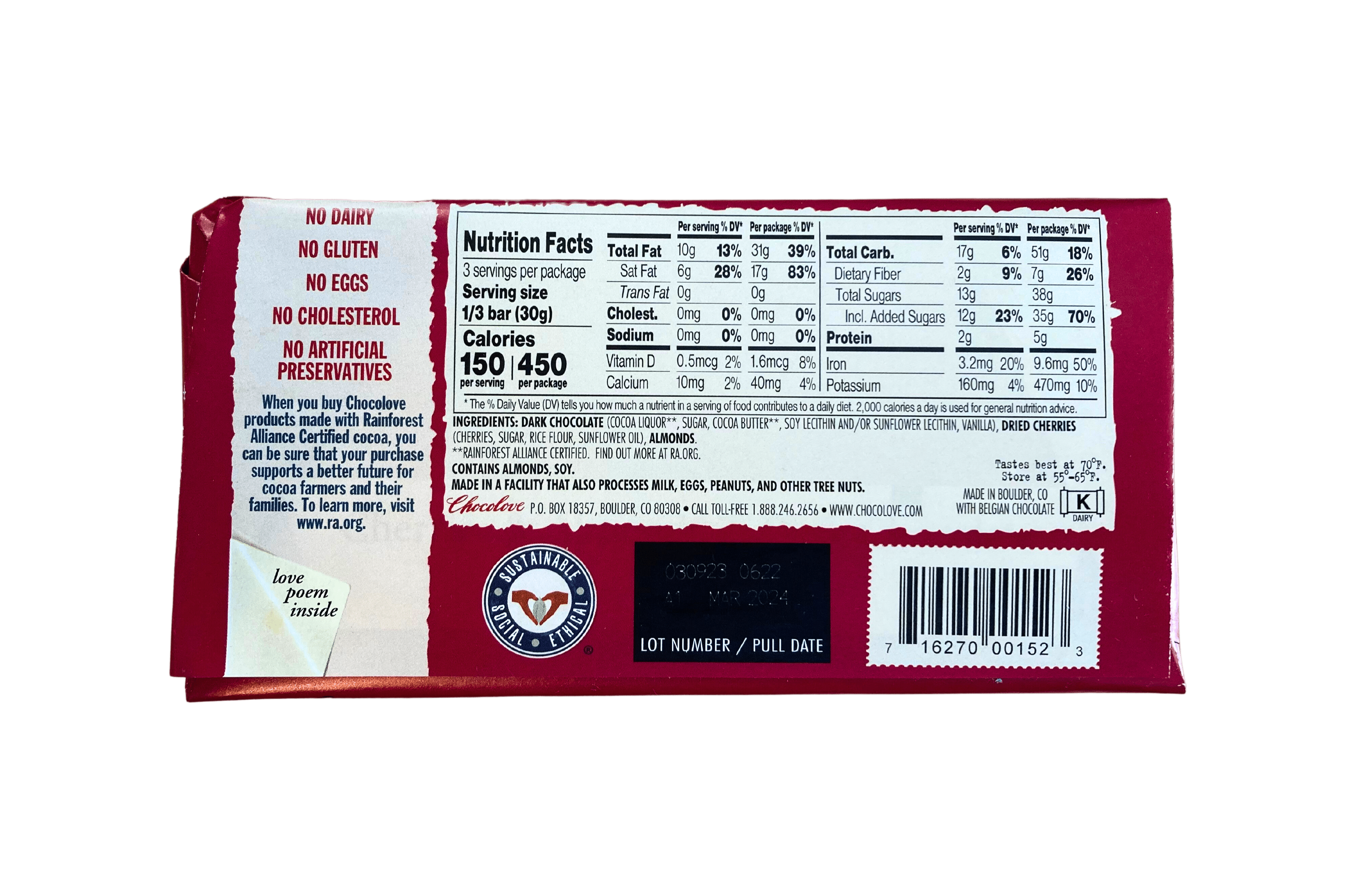 Chocolate Bars, Dark, Chocolove, Chocolate - Country Life Natural Foods