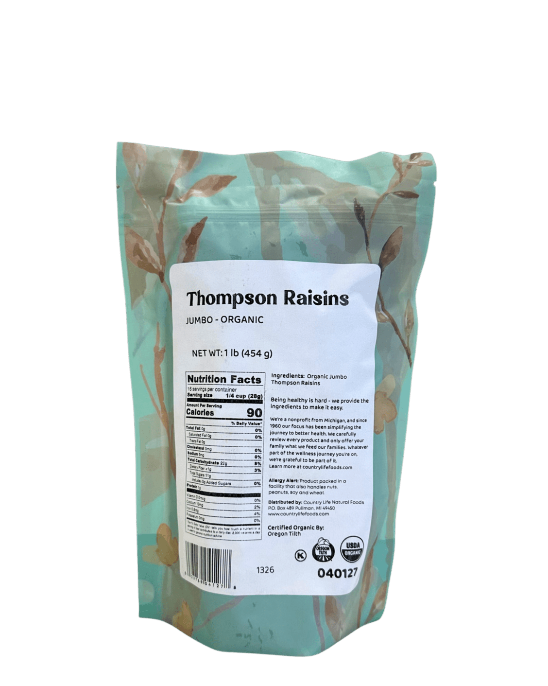 Raisins, Thompson Organic Jumbo, Dried Fruit - Country Life Natural Foods