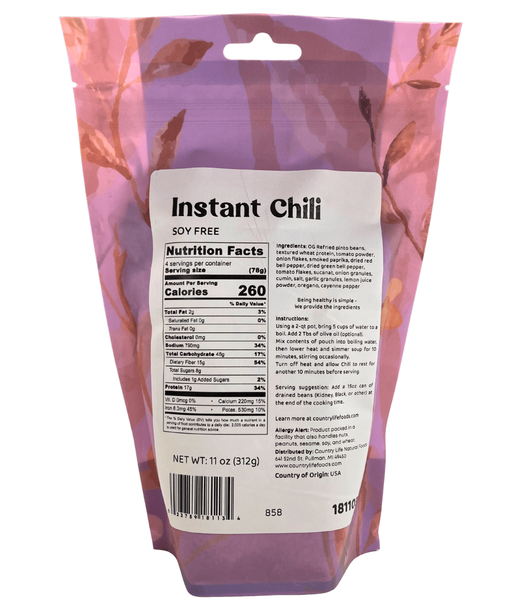 Instant Chili, Soy Free, CLNF Easy Meals - Country Life Natural Foods