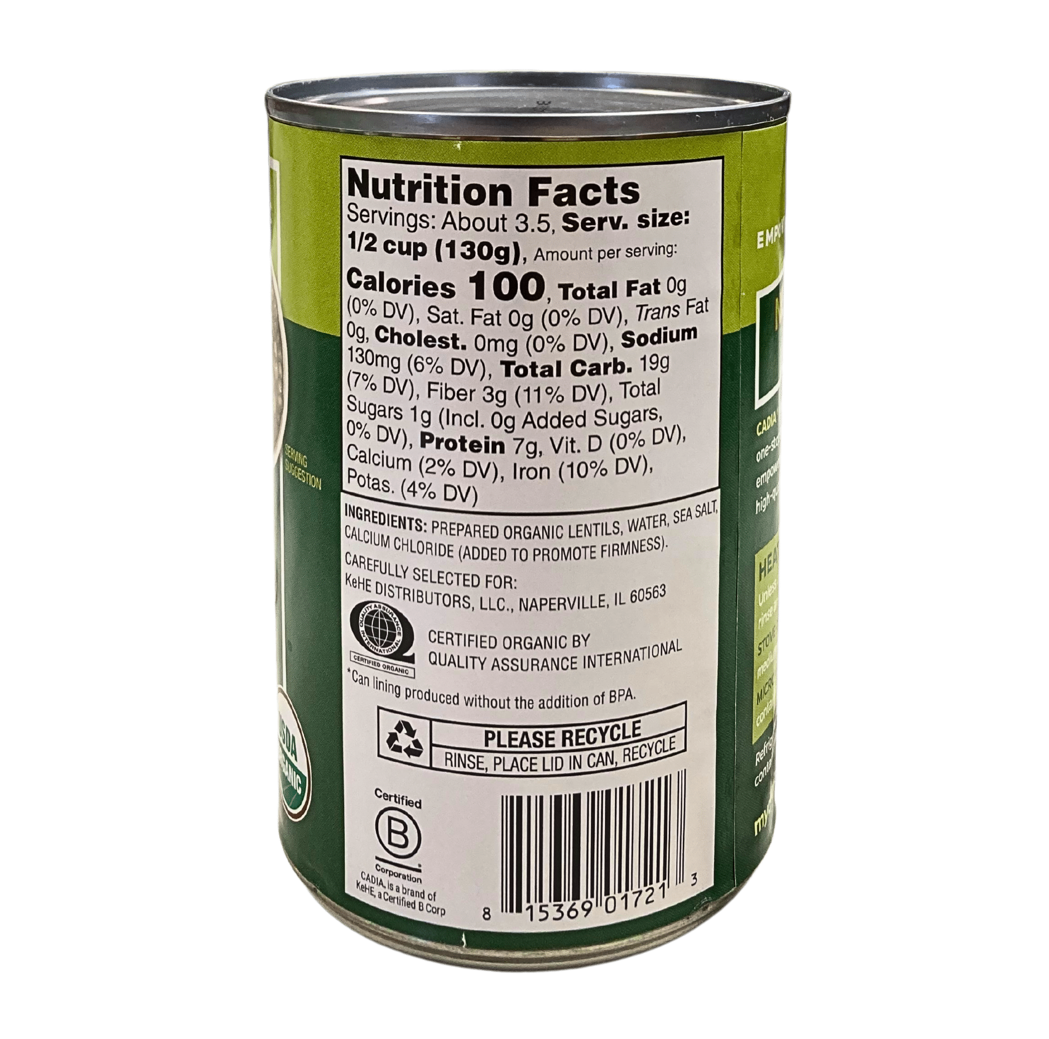 Lentils, Organic, Cadia, Beans - Country Life Natural Foods