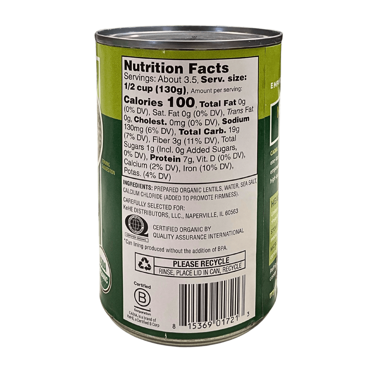 Lentils, Organic, Cadia, Beans - Country Life Natural Foods