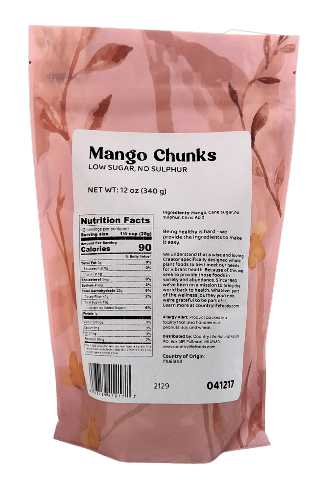 Mango Chunks, Low Sugar, Dried Fruit - Country Life Natural Foods