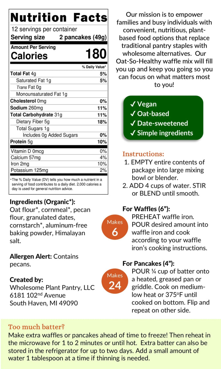 Oat-So-Healthy Pancake and Waffle Mix, Cooking & Baking Ingredients - Country Life Natural Foods