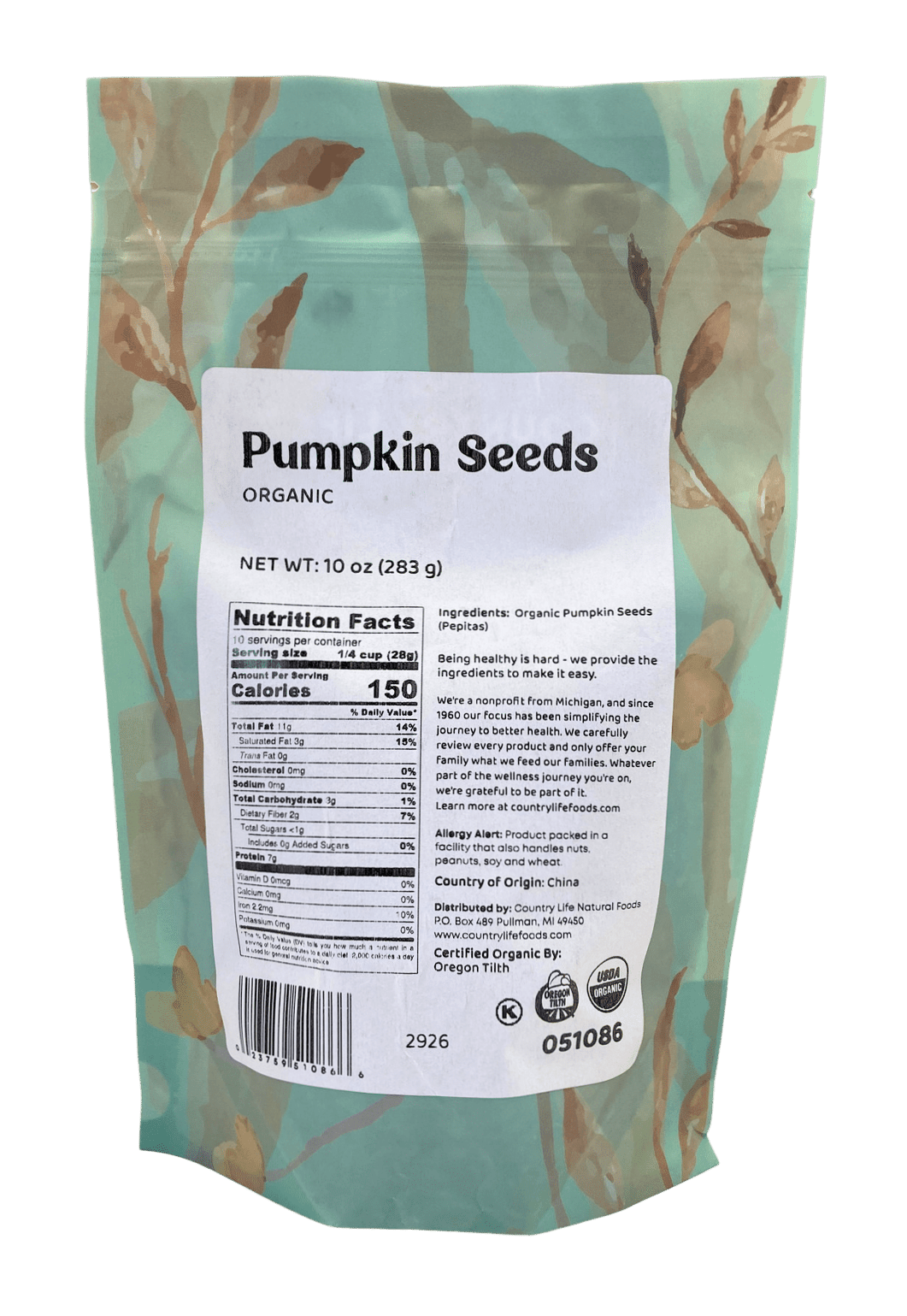 Pepitas (Pumpkin Seeds), Organic, Seeds - Country Life Natural Foods