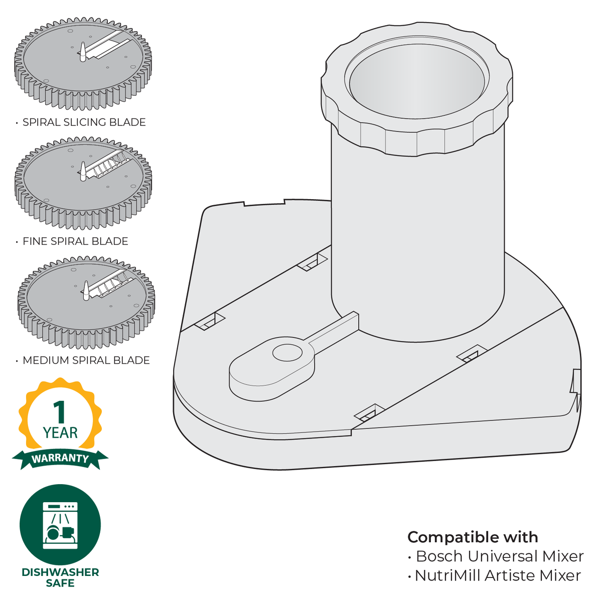 Spiralizer Attachment, Kitchen Mixer Attachment - Country Life Natural Foods