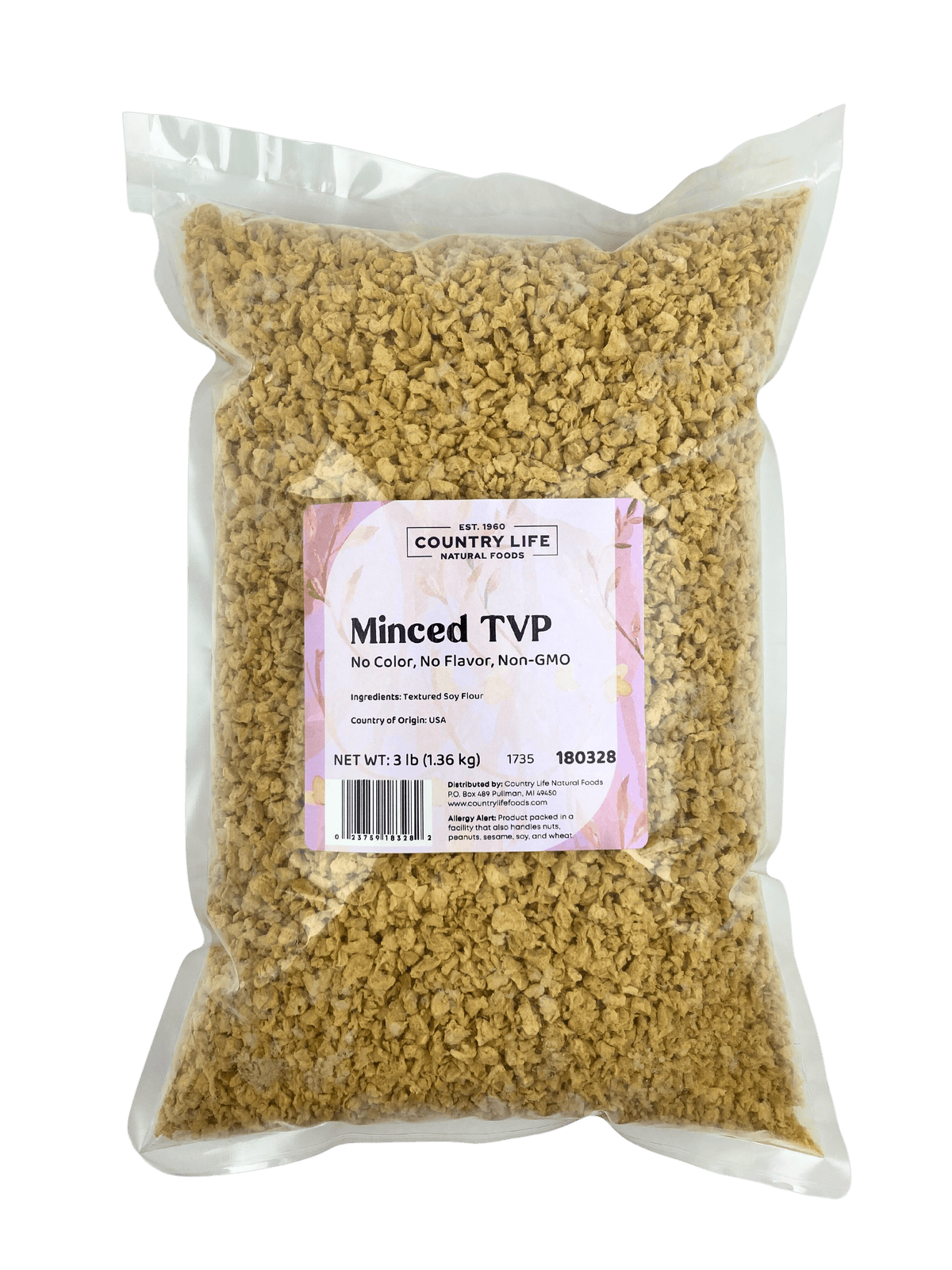 TVP Minced 1/4", No Added Color or Flavor, Non-GMO, Meat Substitutes - Country Life Natural Foods