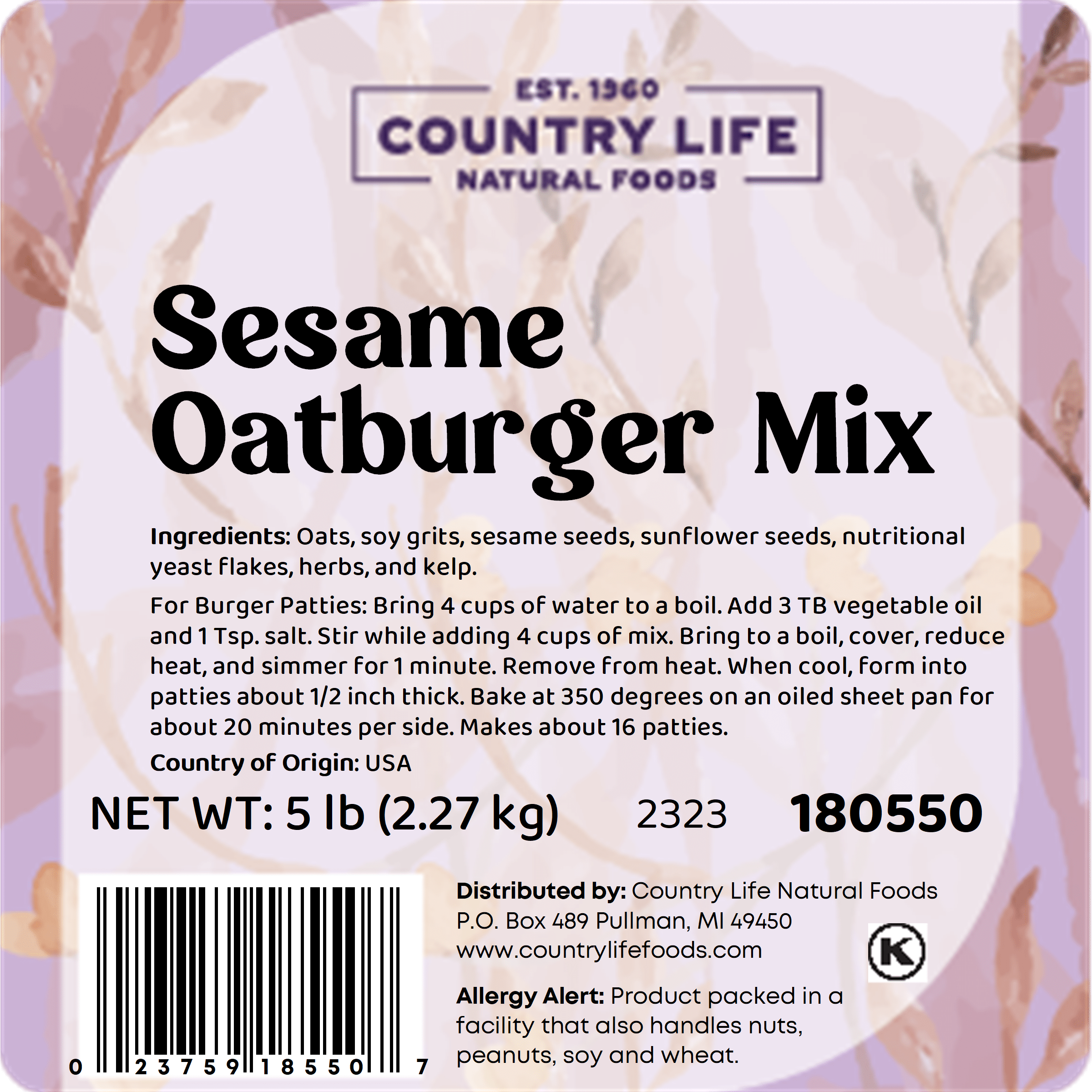 Sesame Oatburger Mix, Meat Substitutes - Country Life Natural Foods