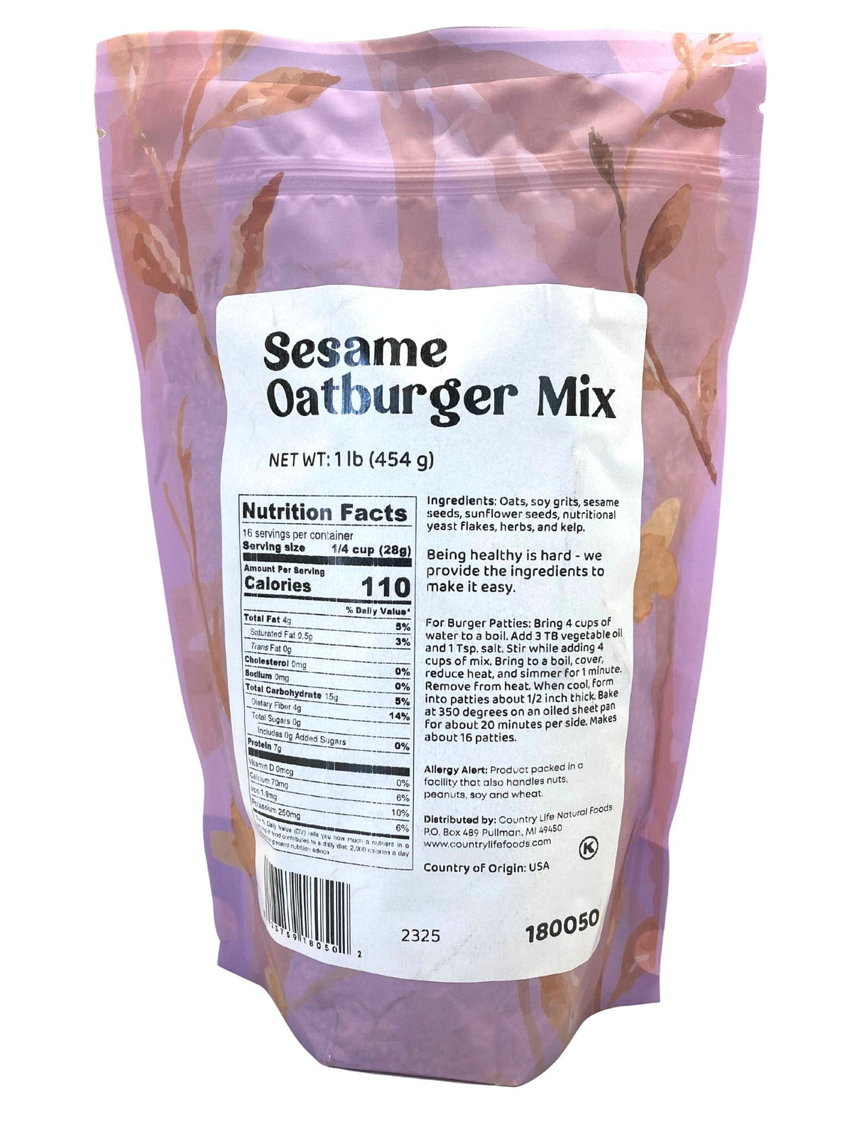 Sesame Oatburger Mix, Meat Substitutes - Country Life Natural Foods