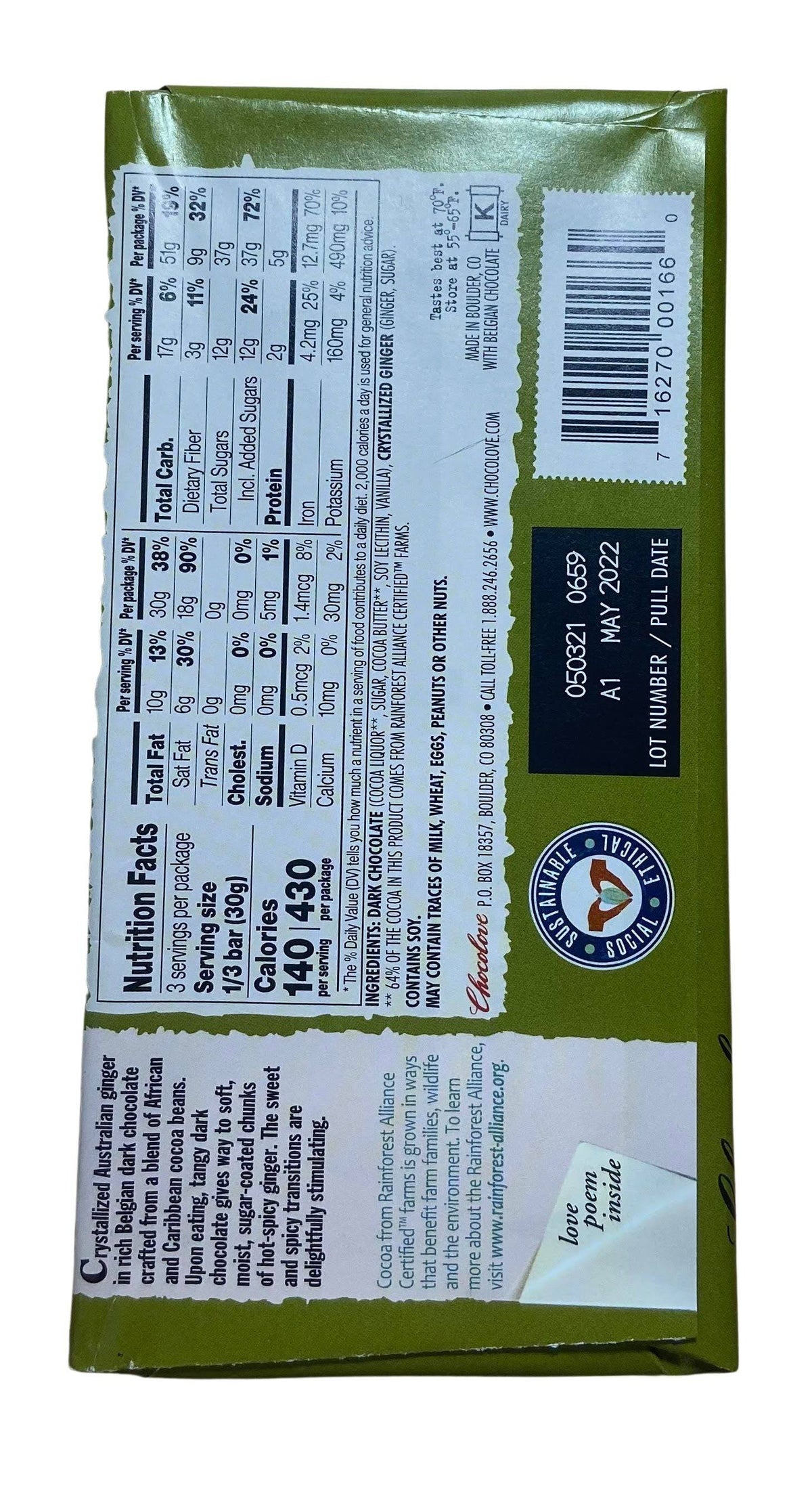Chocolate Bars, Dark, Chocolove, Chocolate - Country Life Natural Foods