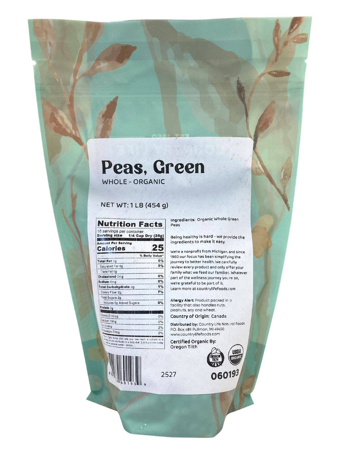 Peas, Green, Organic, Whole, Beans - Country Life Natural Foods