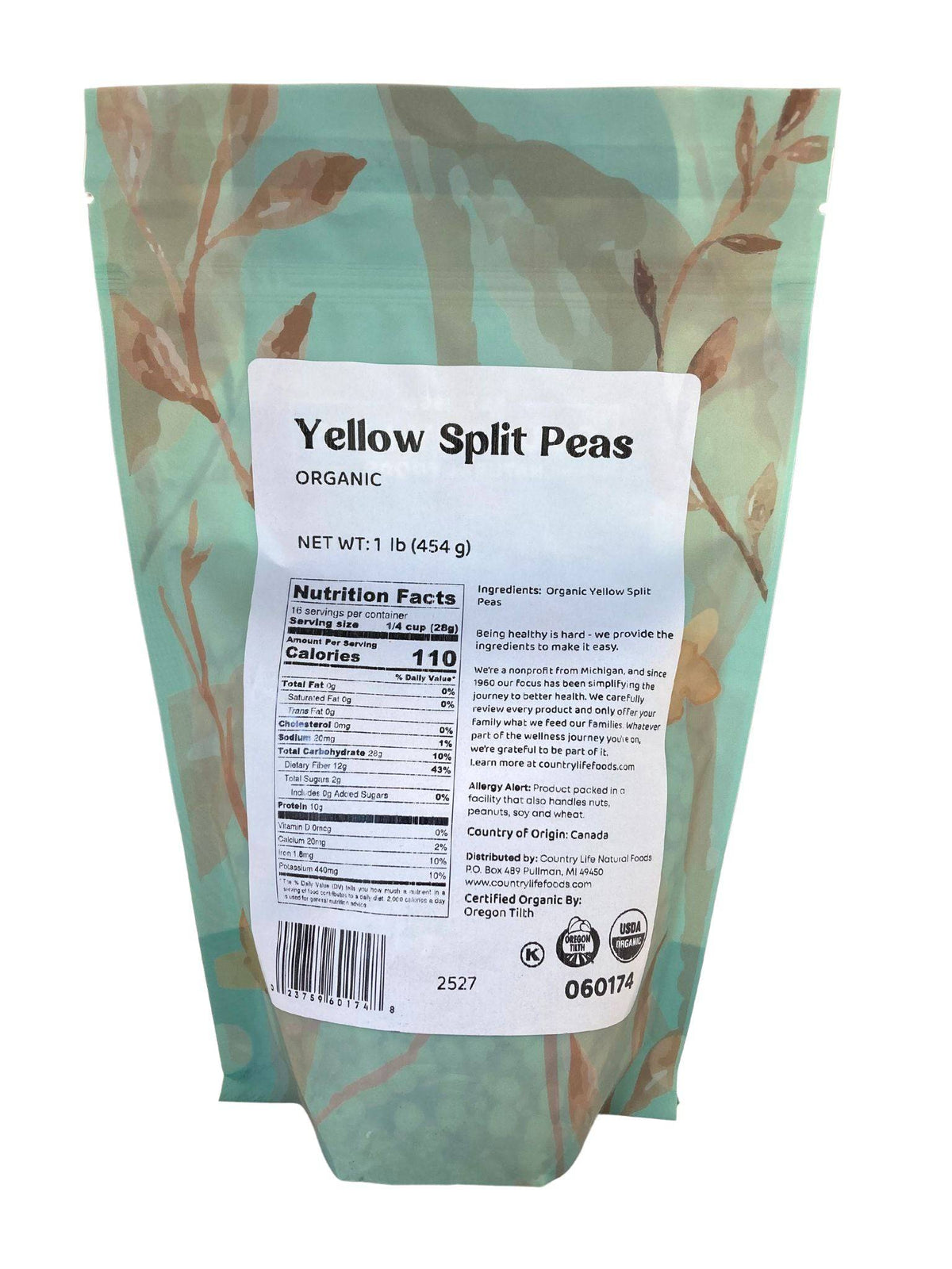 Peas, Yellow, Organic, Split, Beans - Country Life Natural Foods