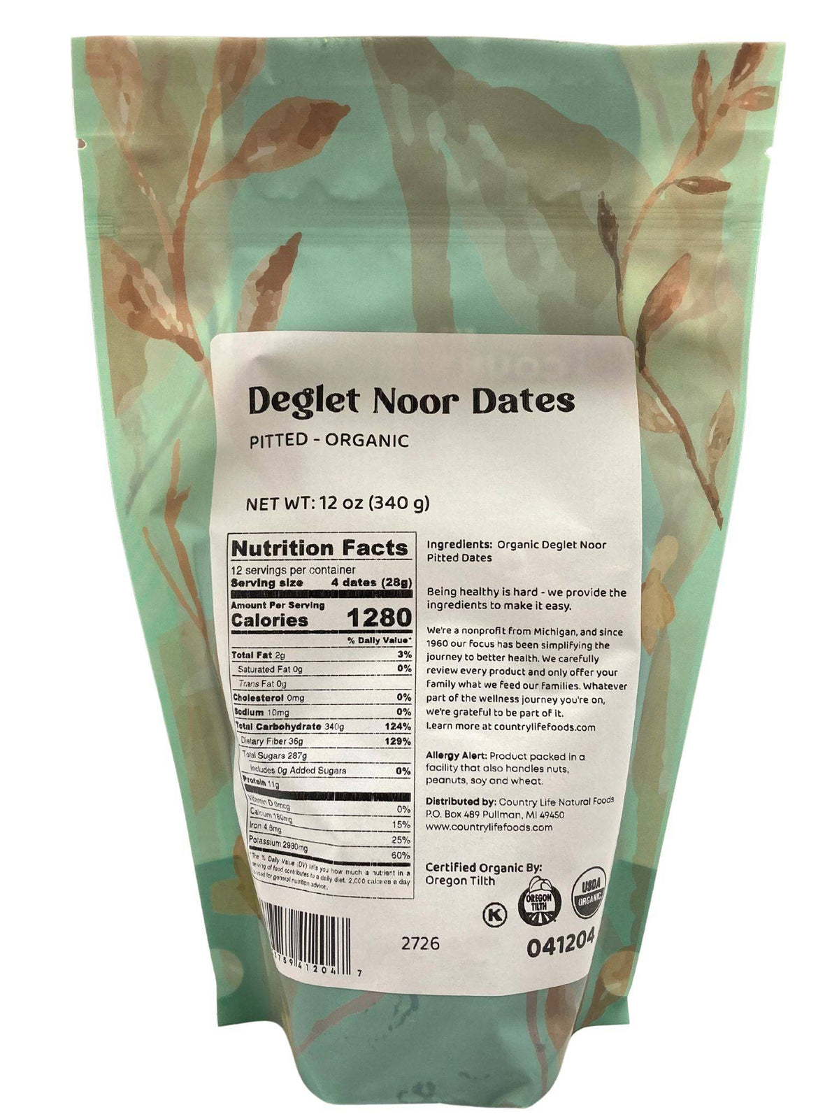 Dates, Deglet Noor, Pitted, Organic, Dried Fruit - Country Life Natural Foods