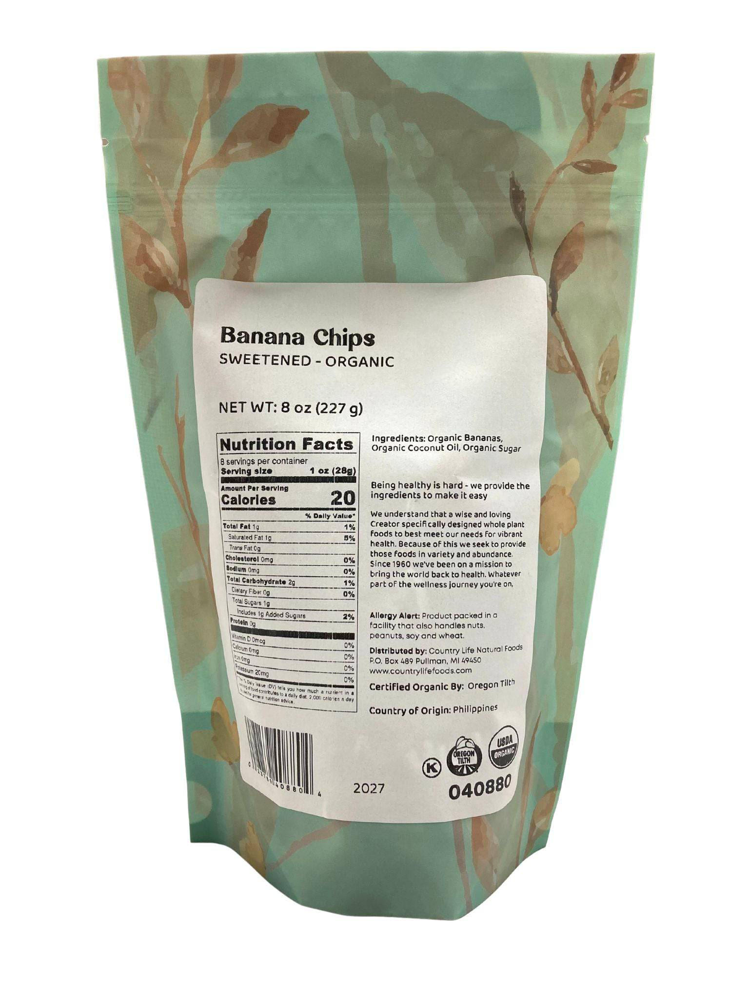 Banana Chips, Sweetened, Organic, Dried Fruit - Country Life Natural Foods