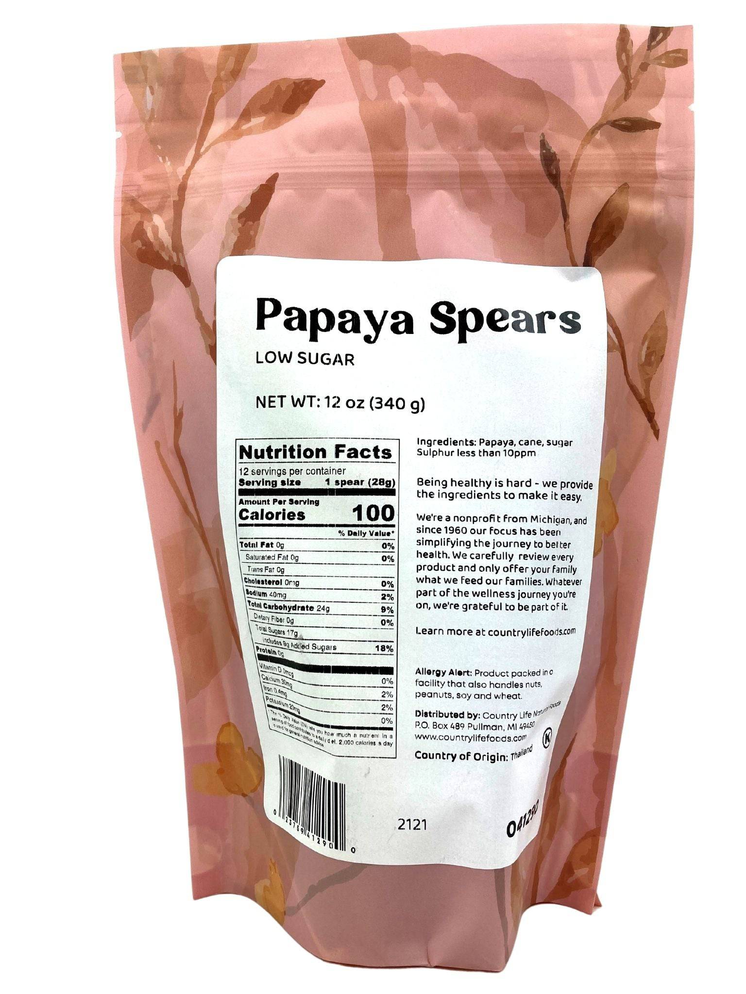 Papaya Spears, Low Sugar, Dried Fruit - Country Life Natural Foods