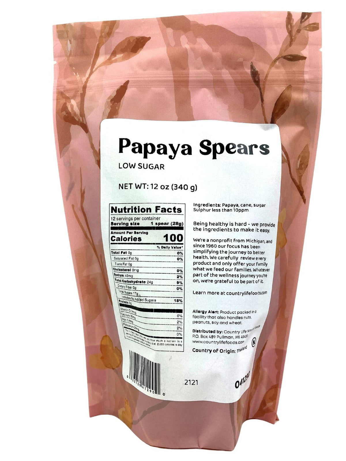 Papaya Spears, Low Sugar, Dried Fruit - Country Life Natural Foods