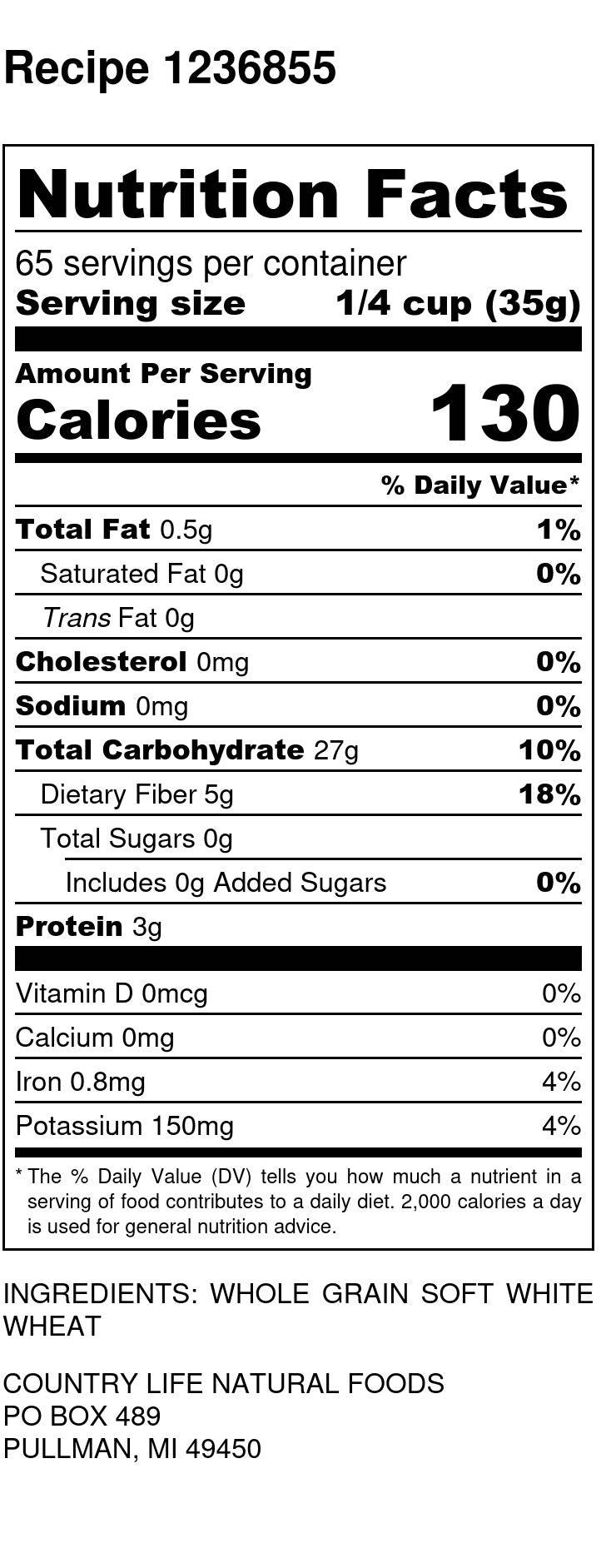 Whole Wheat Pastry Flour, Organic, Flour - Country Life Natural Foods