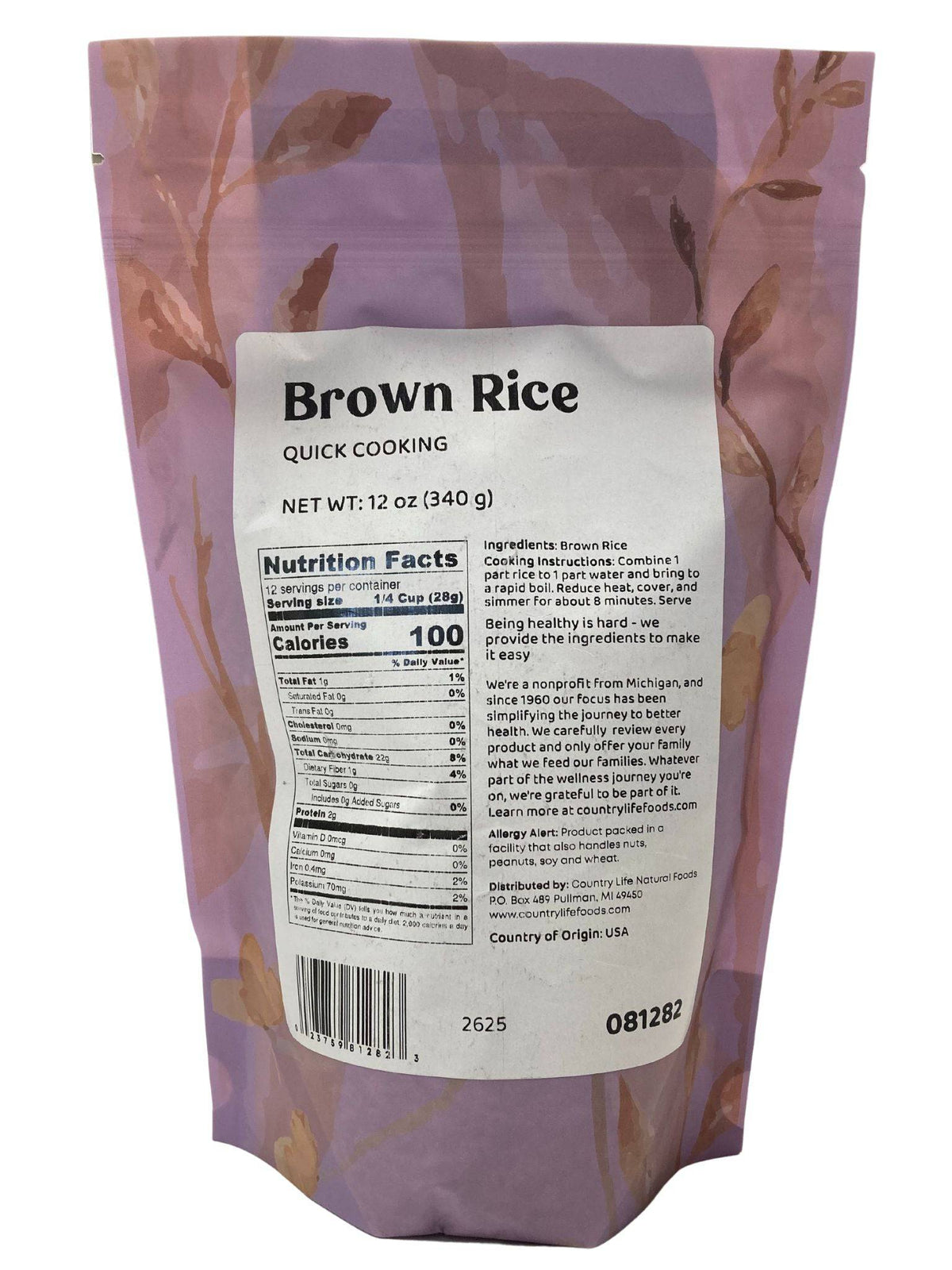 Quick Cooking Rice, Brown, 8 Min, Rice - Country Life Natural Foods