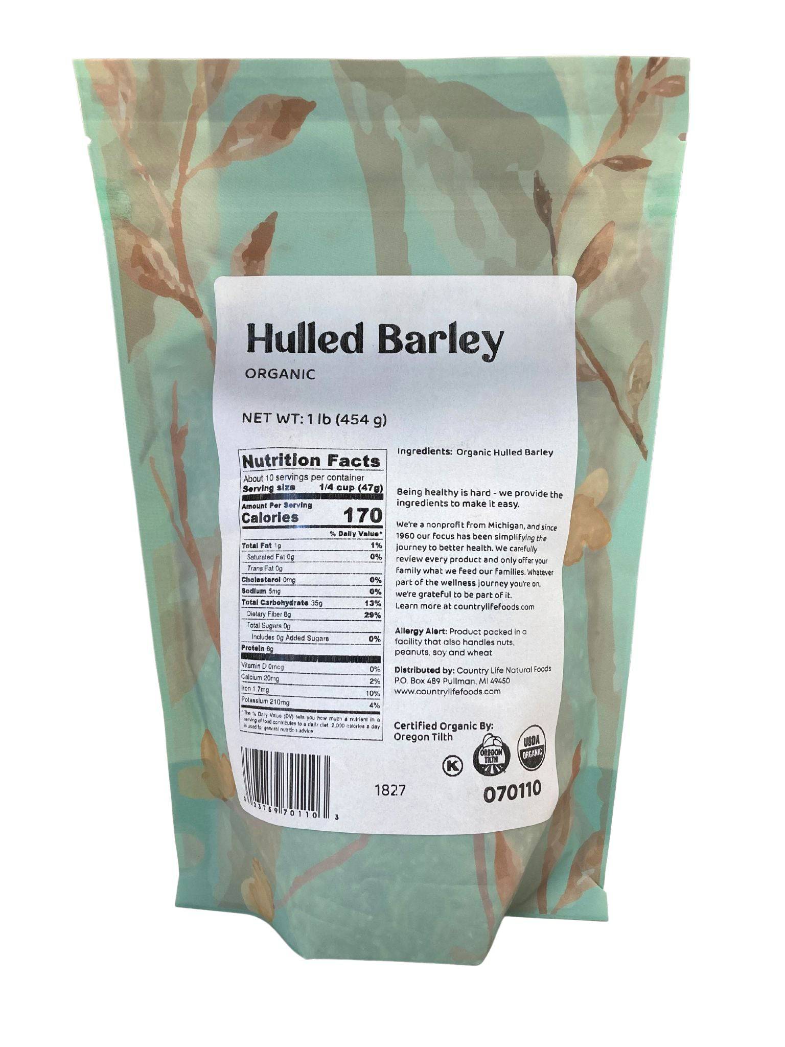 Barley, Hulled, Organic, Grains - Country Life Natural Foods