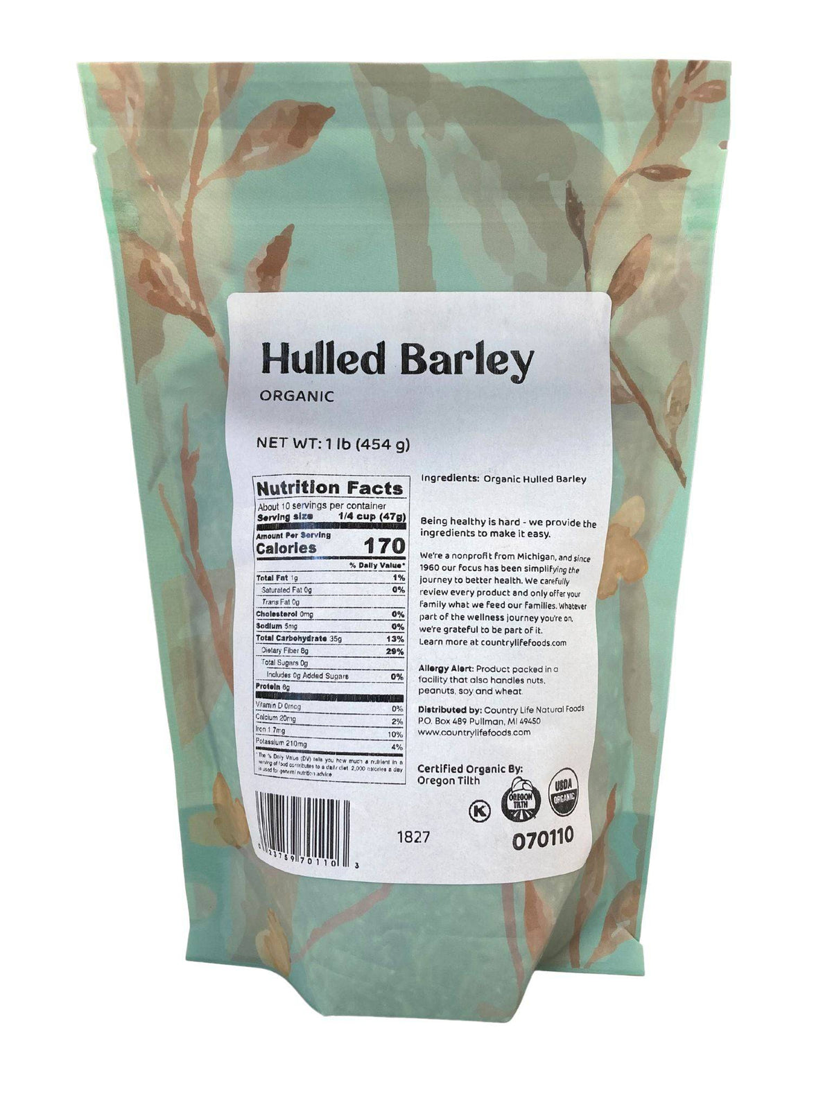 Barley, Hulled, Organic, Grains - Country Life Natural Foods