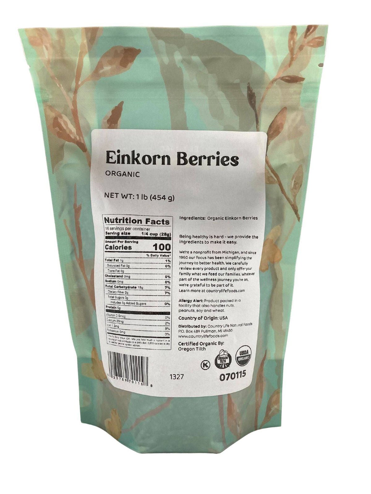 Einkorn Berries, Organic, Grains - Country Life Natural Foods