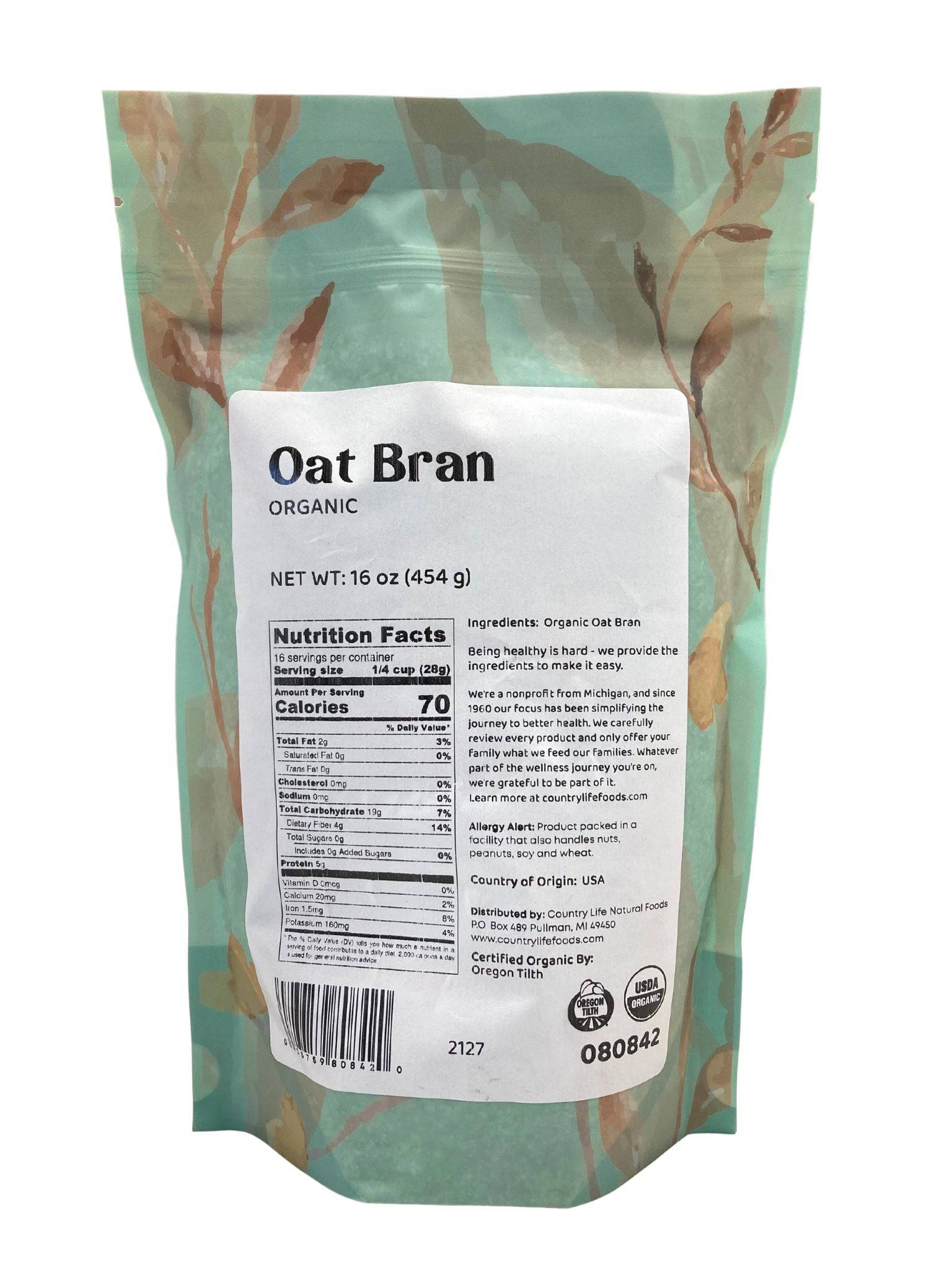 Oat Bran, Organic, Oats - Country Life Natural Foods