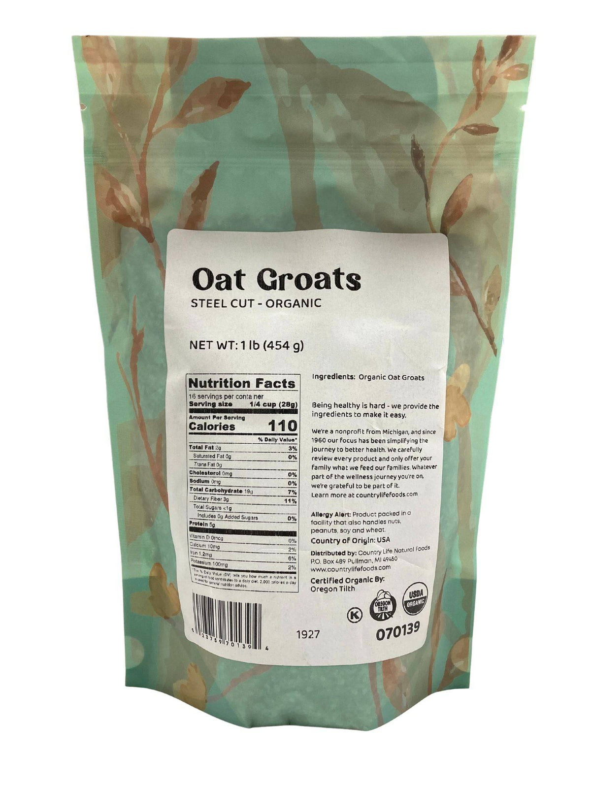 Oat Groats, Steel Cut, Organic, Oats - Country Life Natural Foods