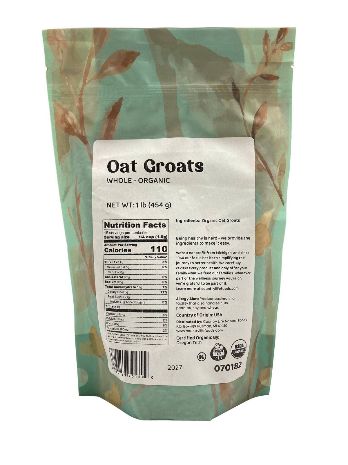 Oat Groats, Whole, Organic, Oats - Country Life Natural Foods