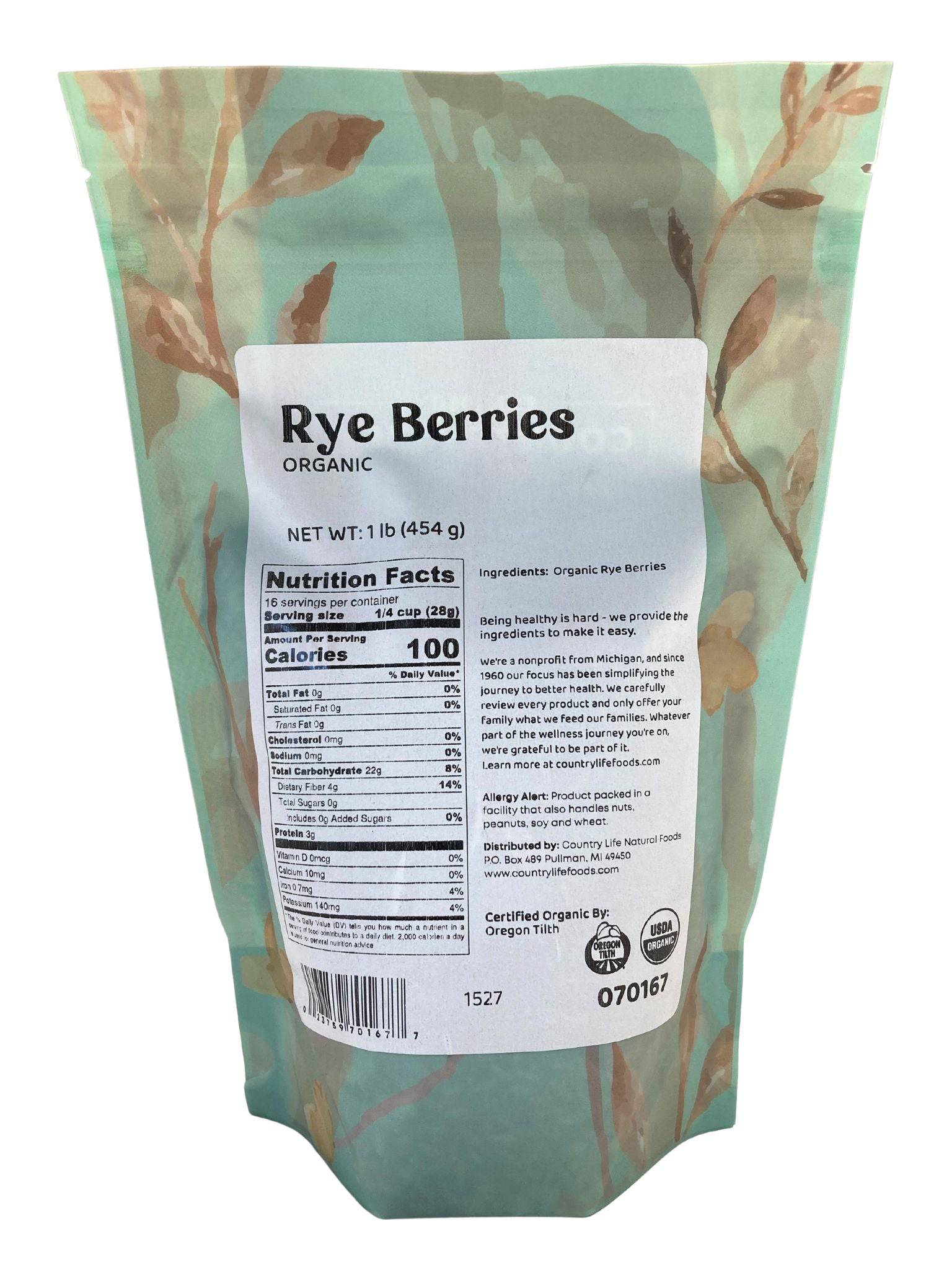 Rye Berries, Organic, Grains - Country Life Natural Foods