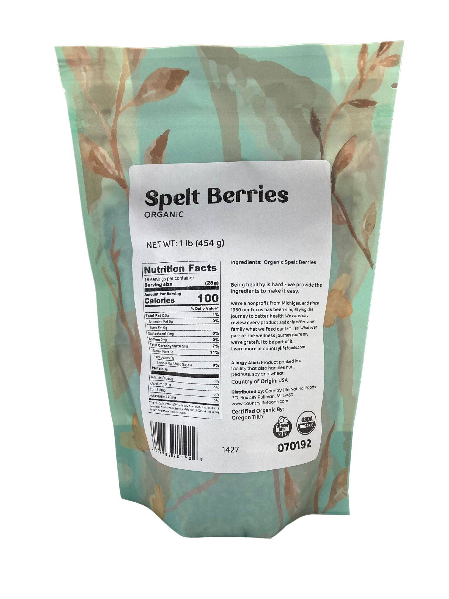Spelt Berries, Organic, Grains - Country Life Natural Foods