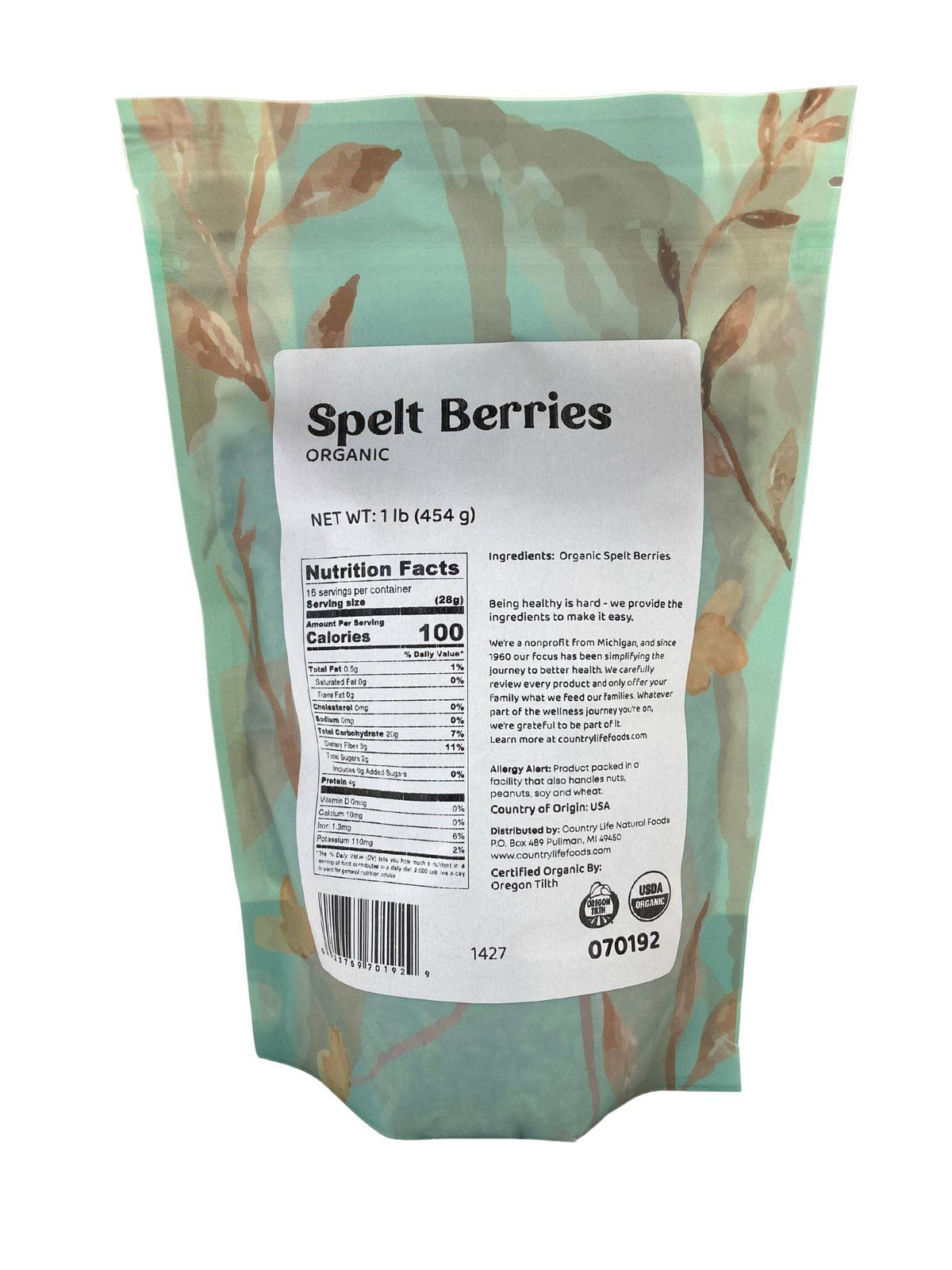 Spelt Berries, Organic, Grains - Country Life Natural Foods