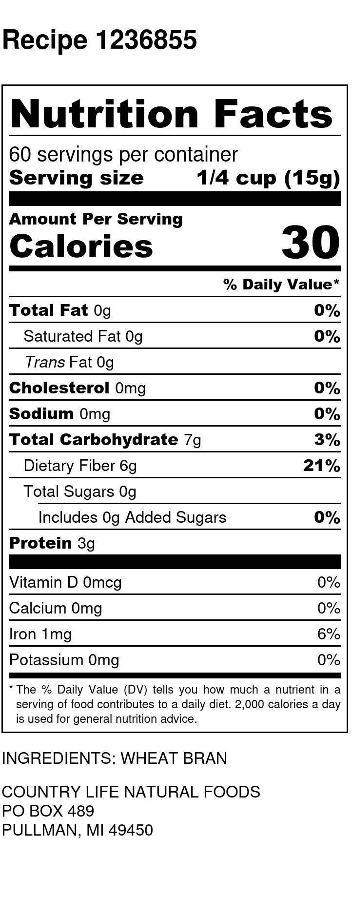 Wheat Bran, Organic, Grains - Country Life Natural Foods