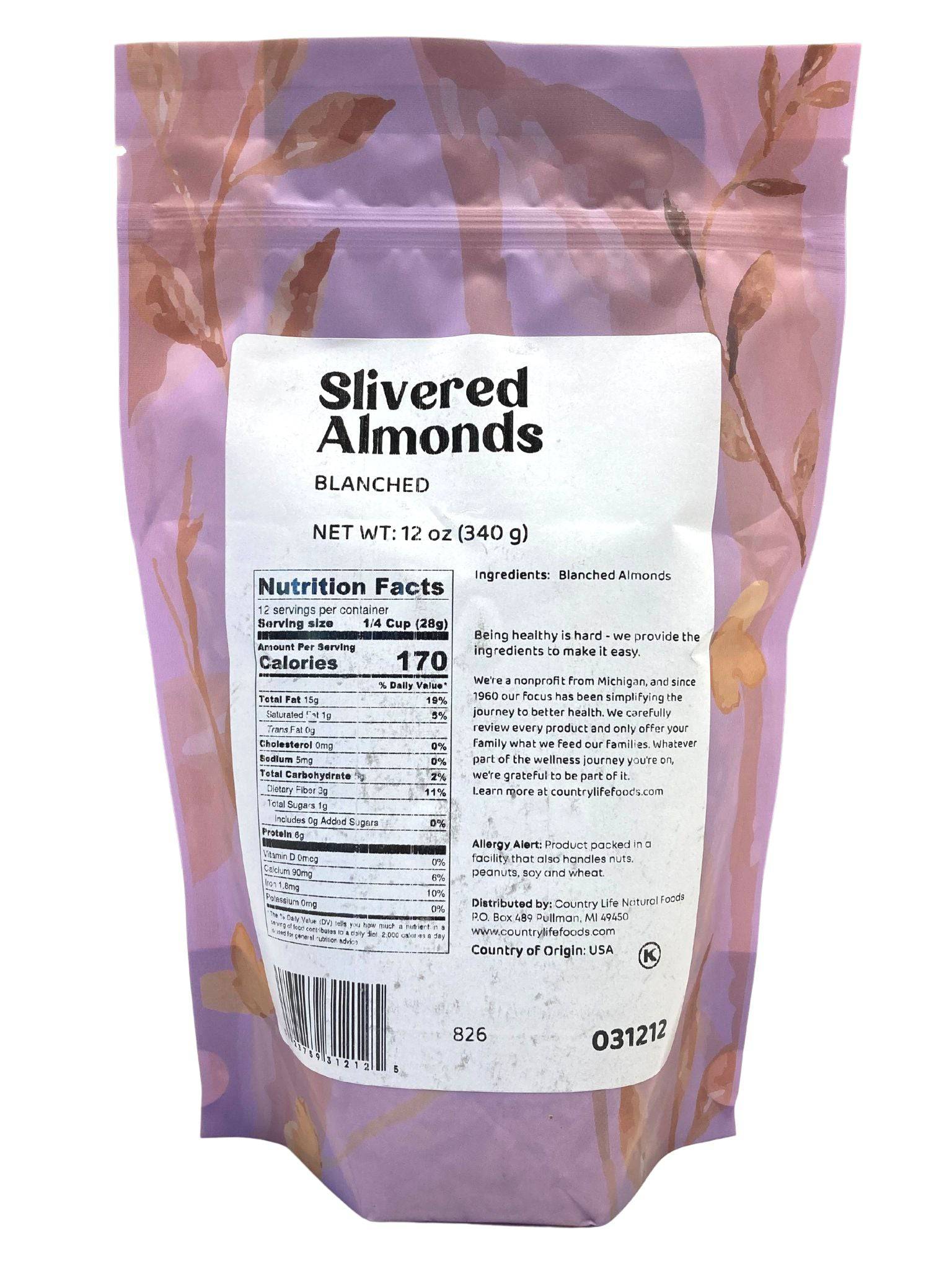 Almonds, Slivered, Blanched, Nuts - Country Life Natural Foods