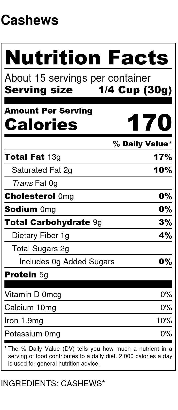 Cashews, Whole, Nuts - Country Life Natural Foods