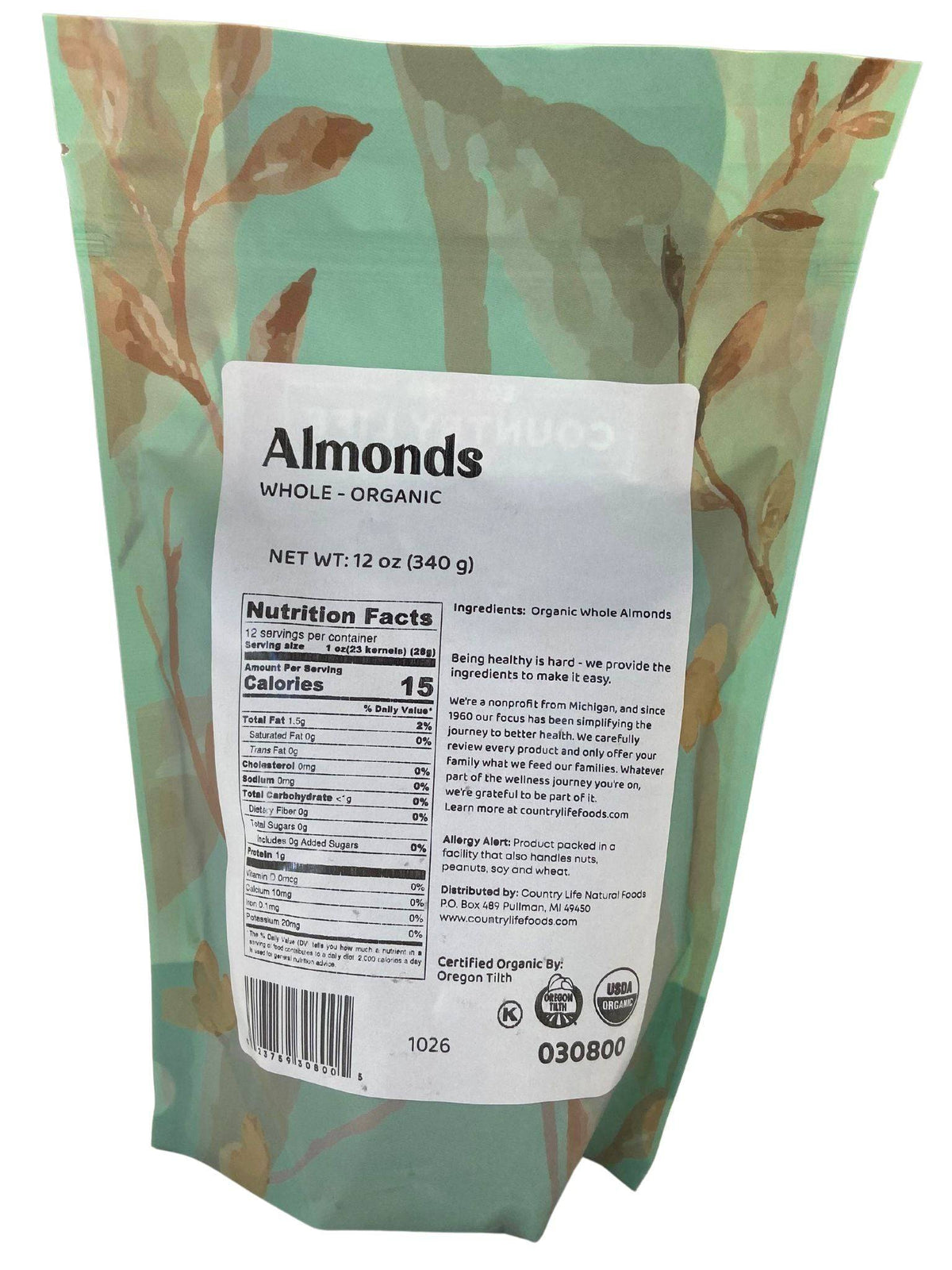 Almonds, Whole, Organic (Raw), Nuts - Country Life Natural Foods