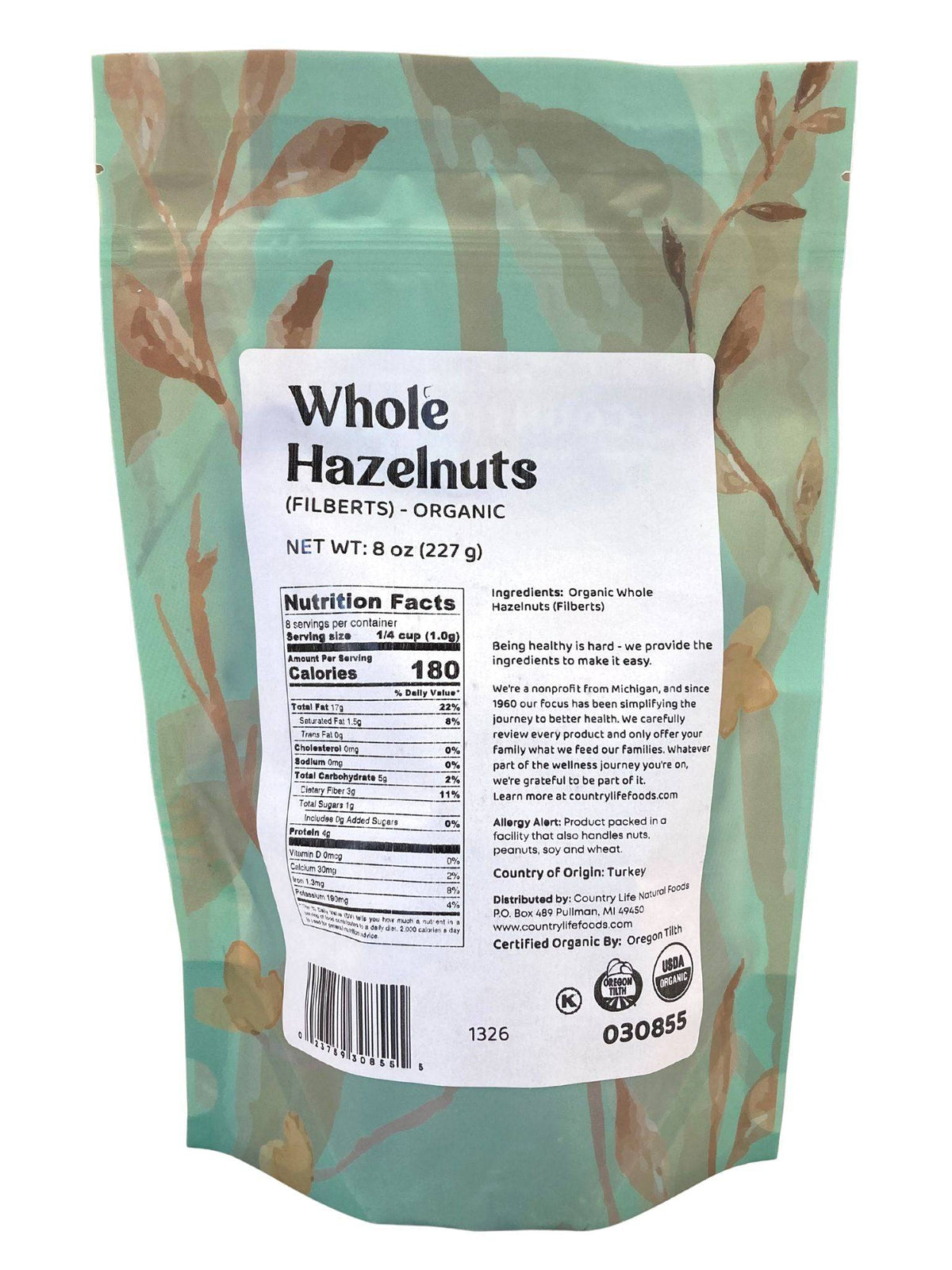 Hazelnuts, Whole, Organic, Nuts - Country Life Natural Foods