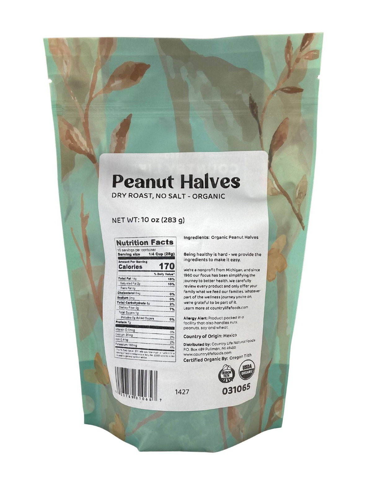 Peanuts, 1/2s Dry Roasted, No Salt, Organic, Nuts - Country Life Natural Foods