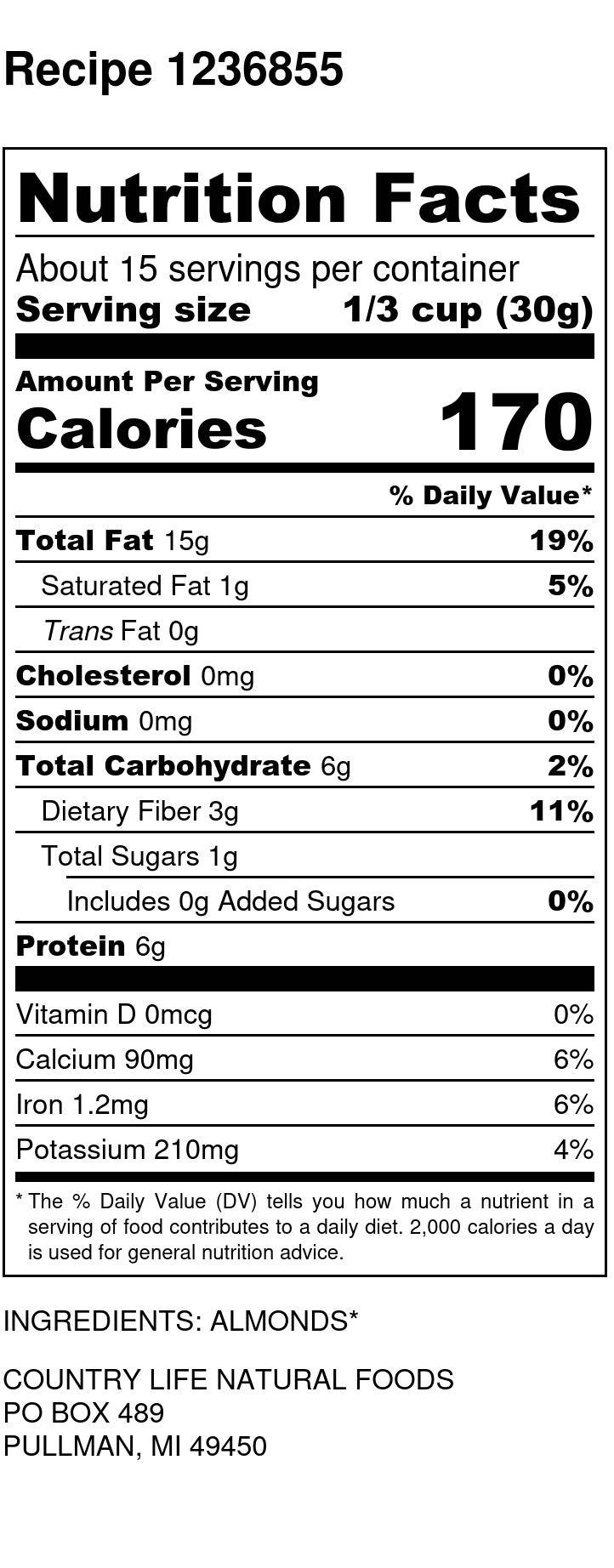 Almonds, Sliced, Organic, Natural, Nuts - Country Life Natural Foods