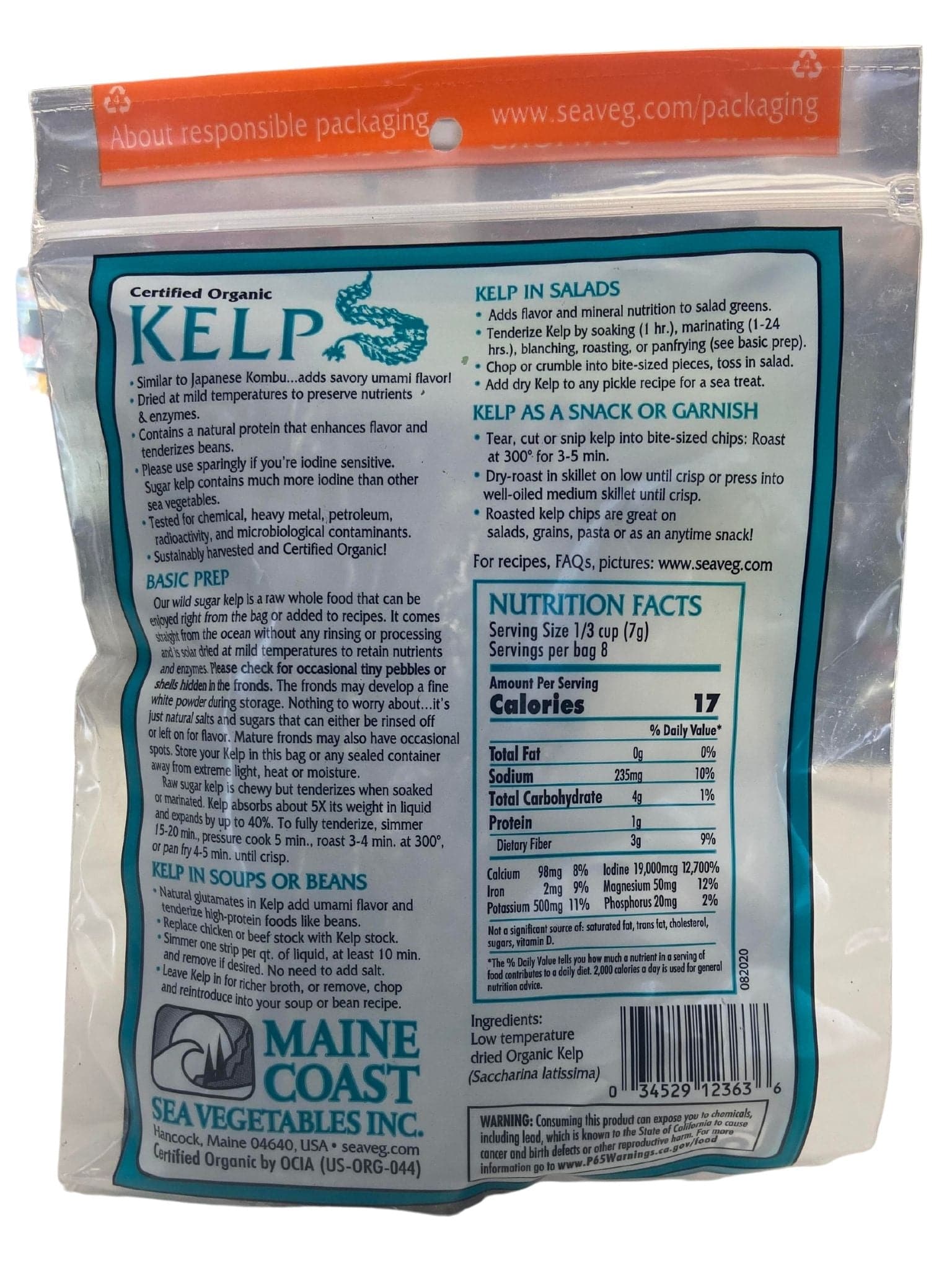 Kelp, Wild Atlantic, Kombu, Savory Snacks - Country Life Natural Foods