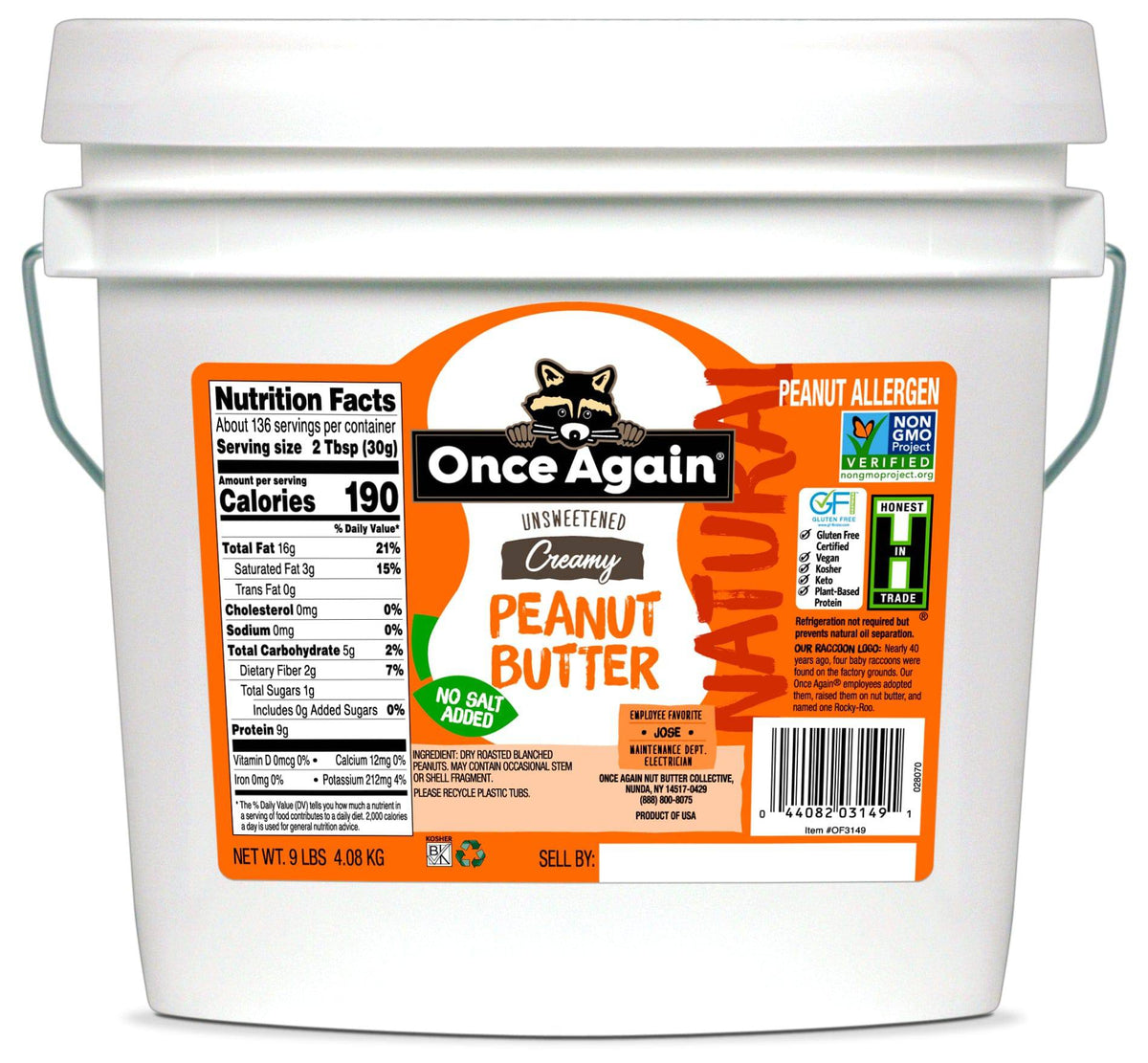 Peanut Butter, Creamy, No Salt, Nut & Seed Butters - Country Life Natural Foods