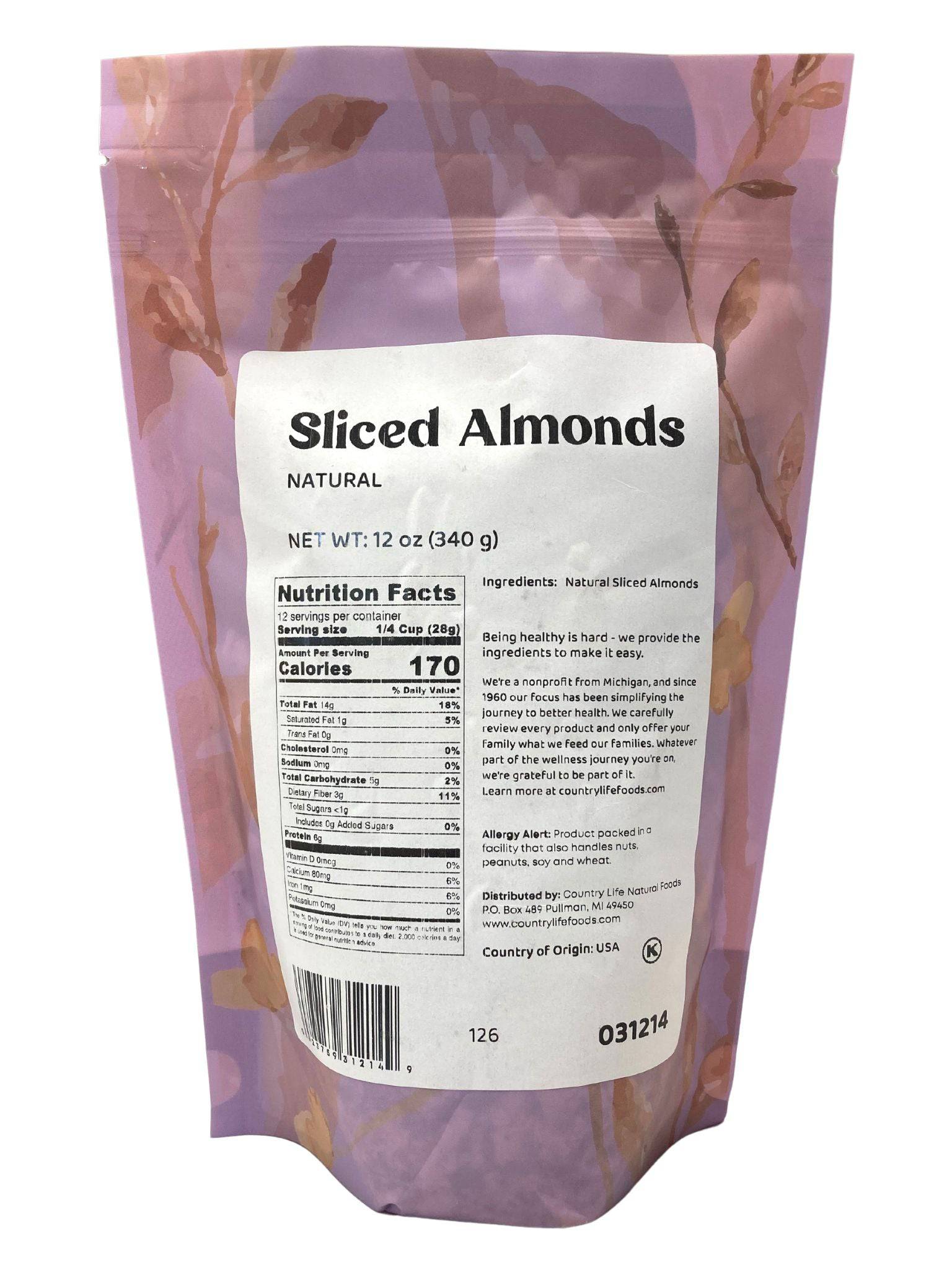 Almonds, Sliced, Natural, Nuts - Country Life Natural Foods