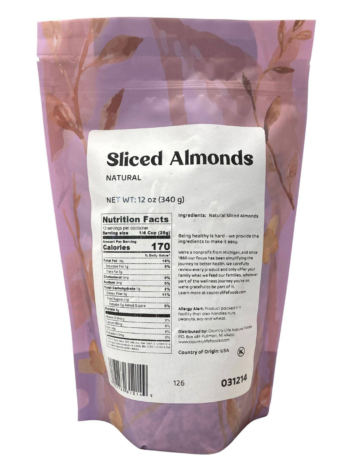 Almonds, Sliced, Natural, Nuts - Country Life Natural Foods