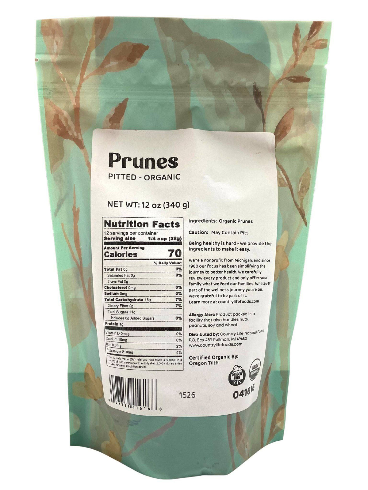 Prunes, Pitted, Organic, Dried Fruit - Country Life Natural Foods